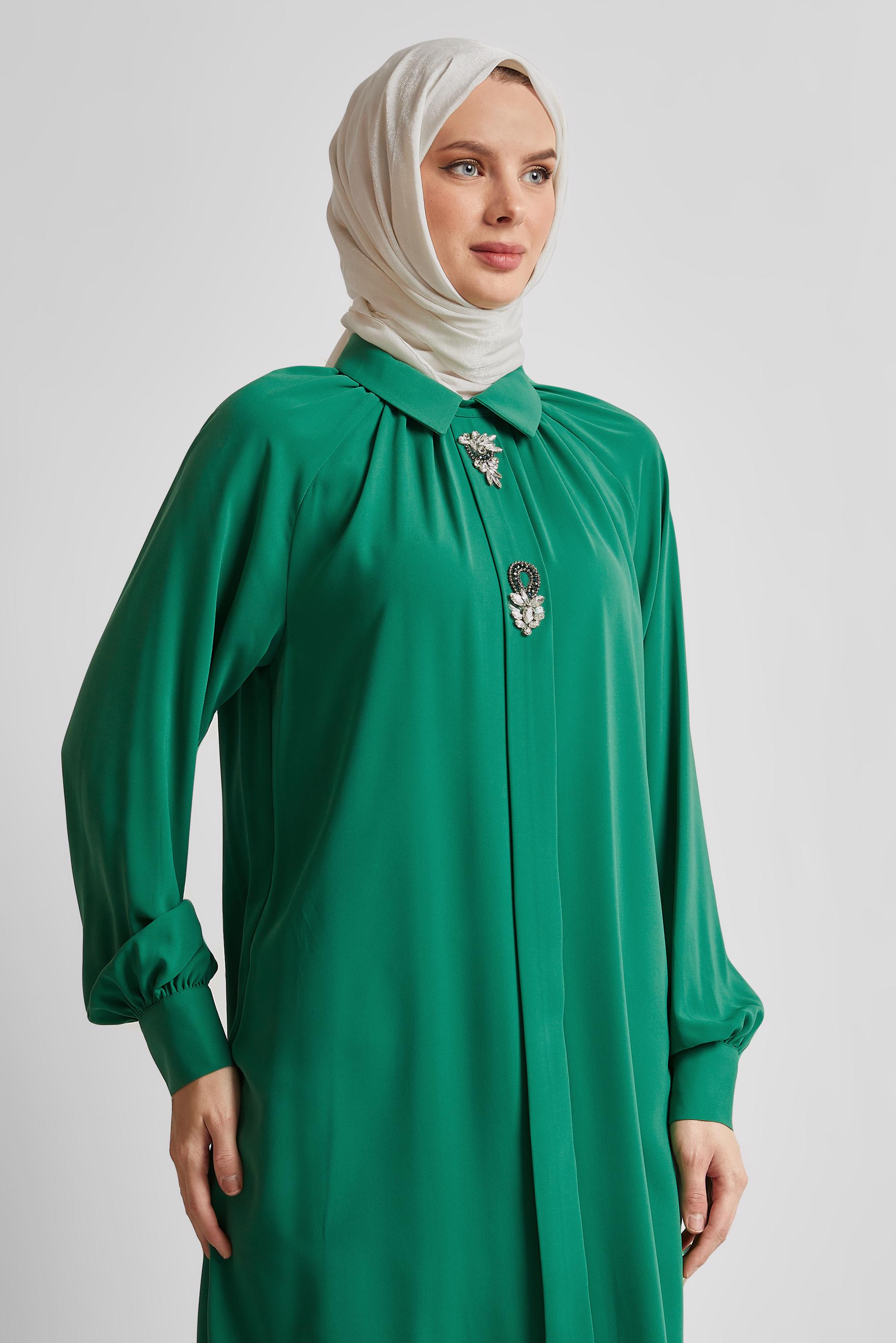 Tesettür giyim YEŞİL TAŞ DETAYLI TUNİK 44663