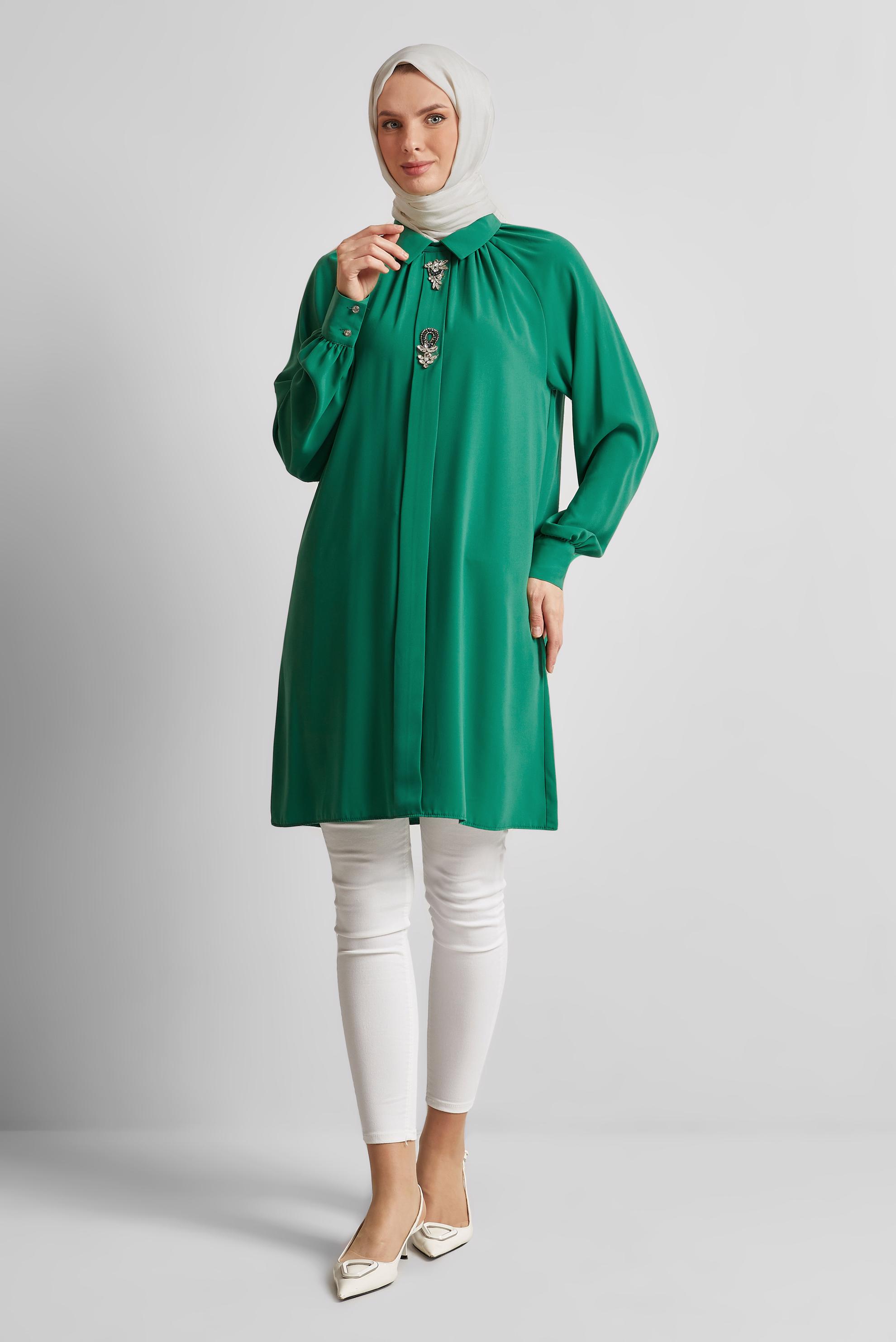 Tesettür giyim YEŞİL TAŞ DETAYLI TUNİK 44663