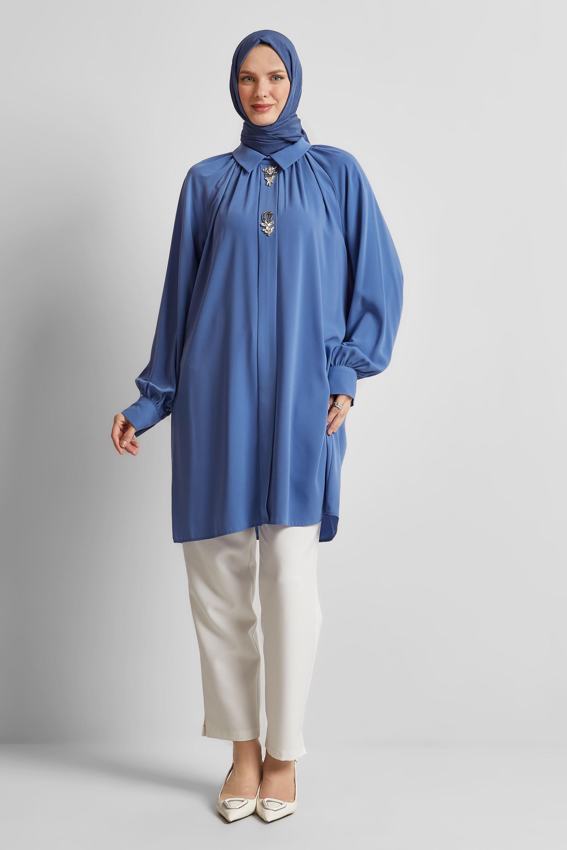 Tesettür giyim MAVİ TAŞ DETAYLI TUNİK 44663
