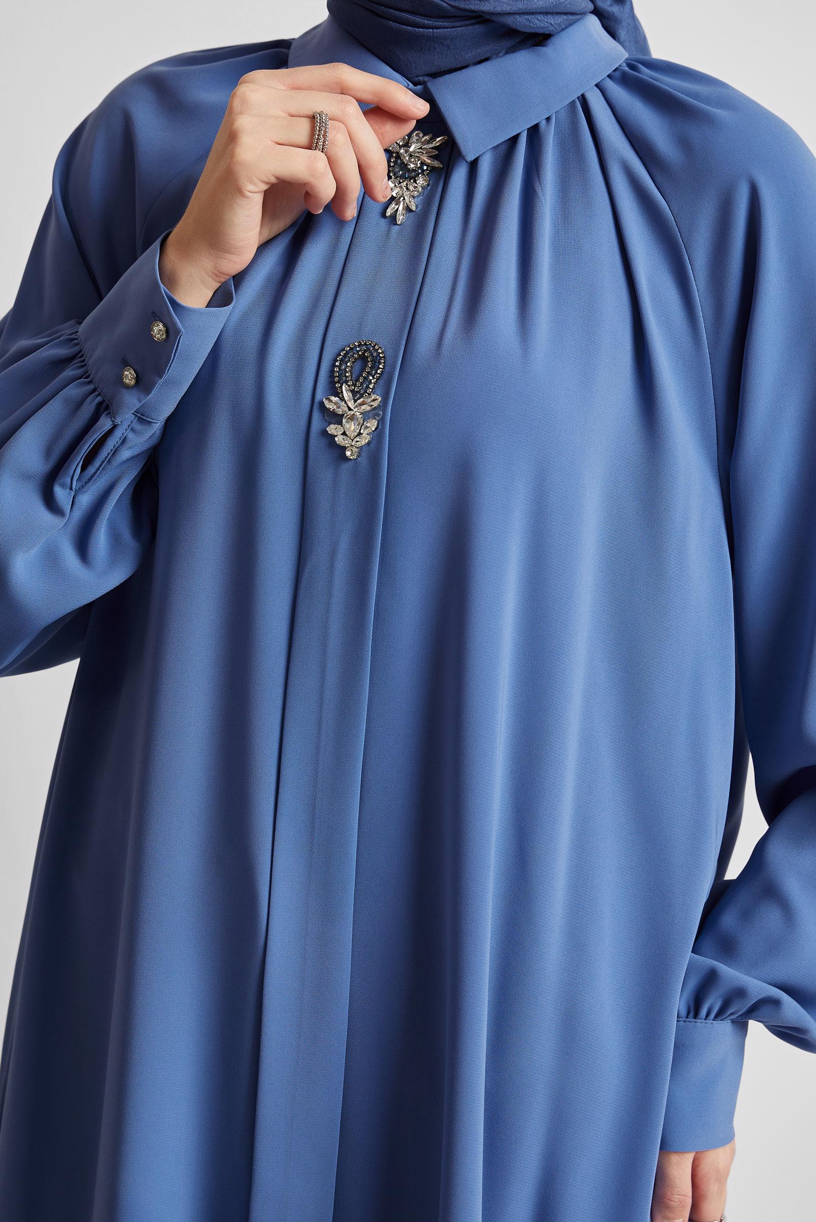 Tesettür giyim MAVİ TAŞ DETAYLI TUNİK 44663