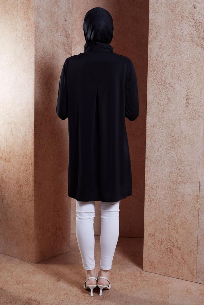 Vêtements hijab NOIR TUNIQUE MODESTE AVEC GEMME 44667 - ALVİNA