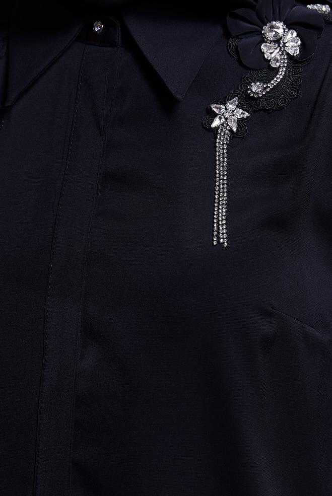 Vêtements hijab NOIR TUNIQUE MODESTE AVEC GEMME 44667 - ALVİNA