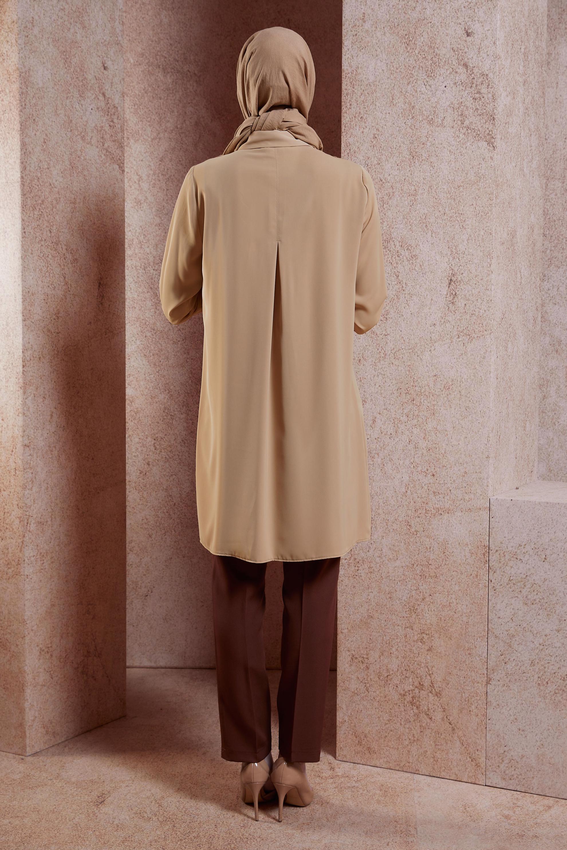 Tesettür giyim KAHVE TAŞ DETAYLI TESETTÜR TUNİK 44667