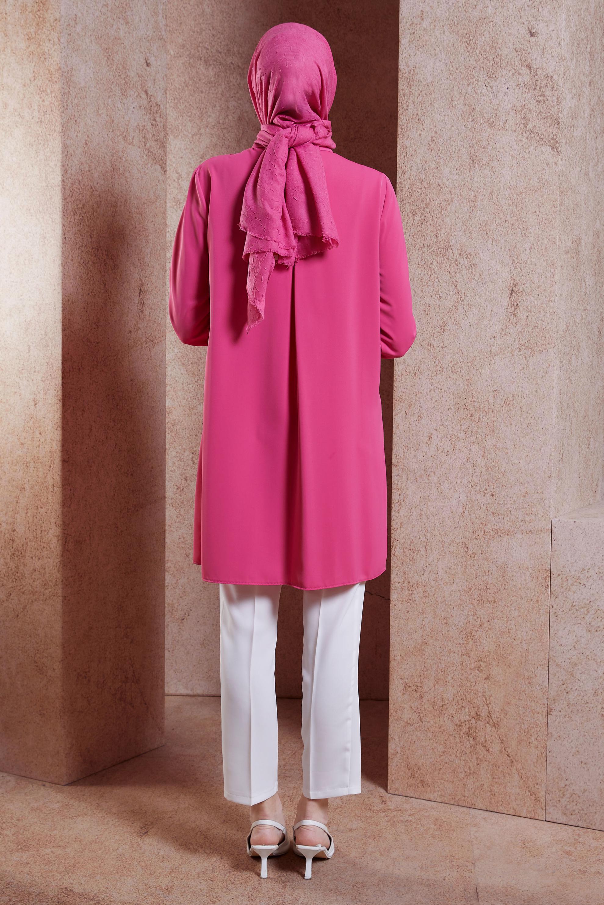 Tesettür giyim FUŞYA TAŞ DETAYLI TESETTÜR TUNİK 44667