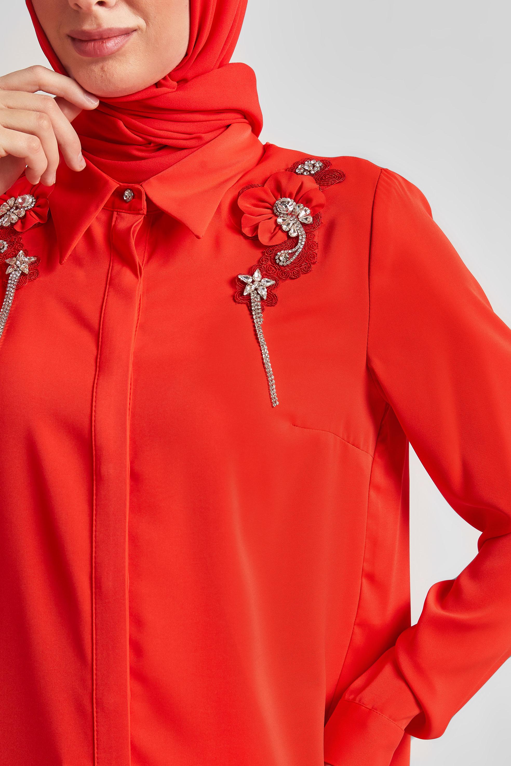 Tesettür giyim MERCAN TAŞ DETAYLI TESETTÜR TUNİK 44667