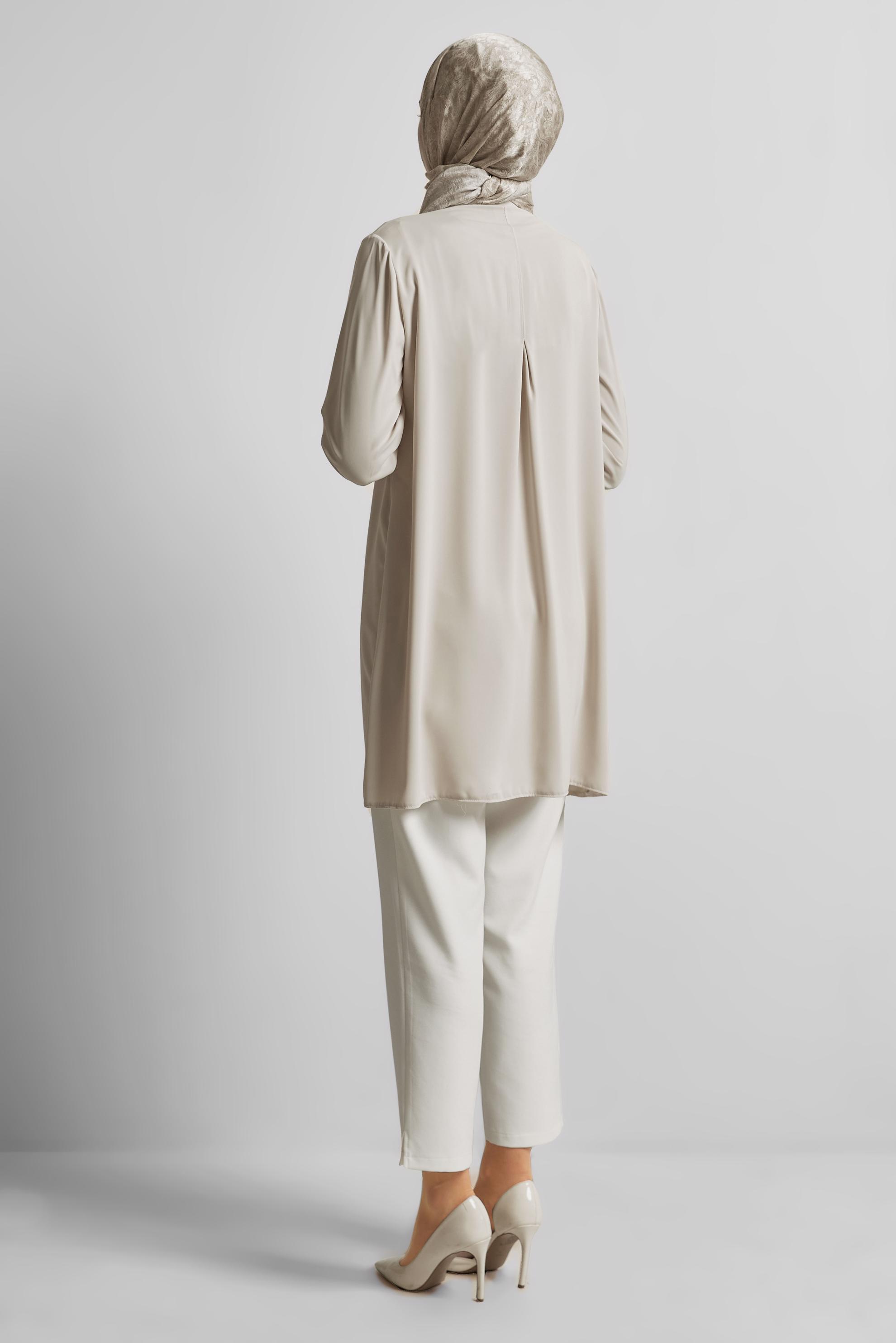 Tesettür giyim BEJ TAŞ DETAYLI TESETTÜR TUNİK 44667