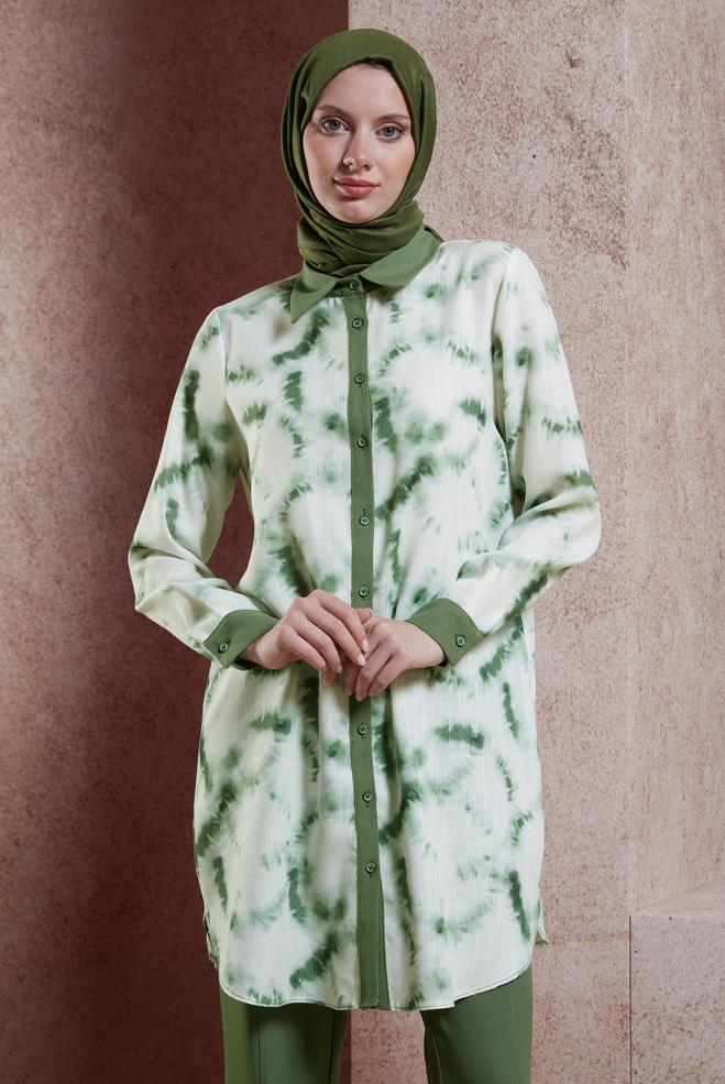 Tesettür giyim YEŞİL BATİK DESENLİ TESETTÜR TUNİK 44672 - ALVİNA