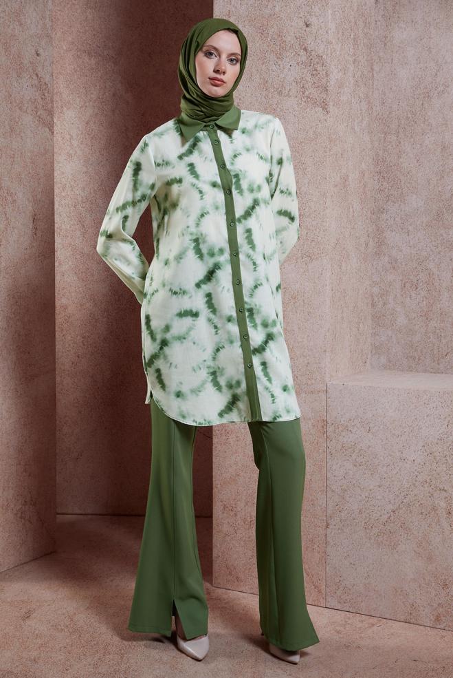 Tesettür giyim YEŞİL BATİK DESENLİ TESETTÜR TUNİK 44672 - ALVİNA