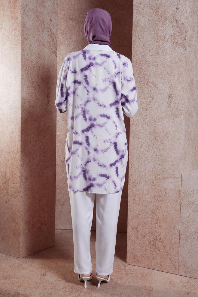Tesettür giyim MOR BATİK DESENLİ TESETTÜR TUNİK 44672 - ALVİNA