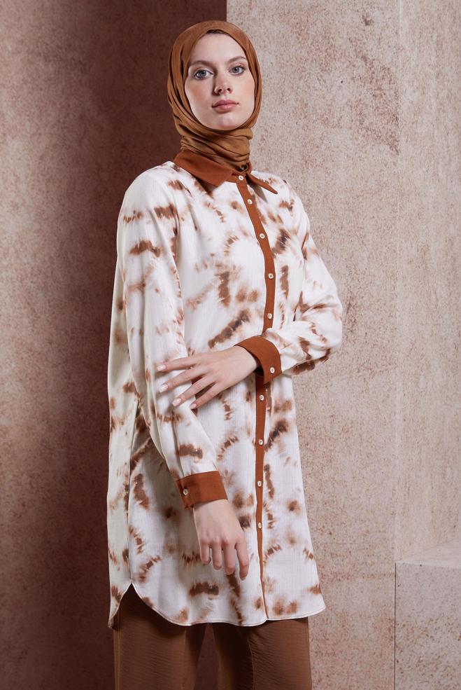 Vêtements hijab ORANGE TUNIQUE MODESTE TIE-DYED 44672 - ALVİNA