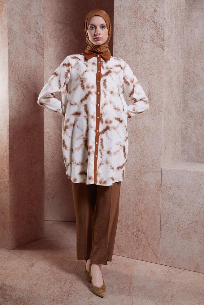 Vêtements hijab ORANGE TUNIQUE MODESTE TIE-DYED 44672 - ALVİNA