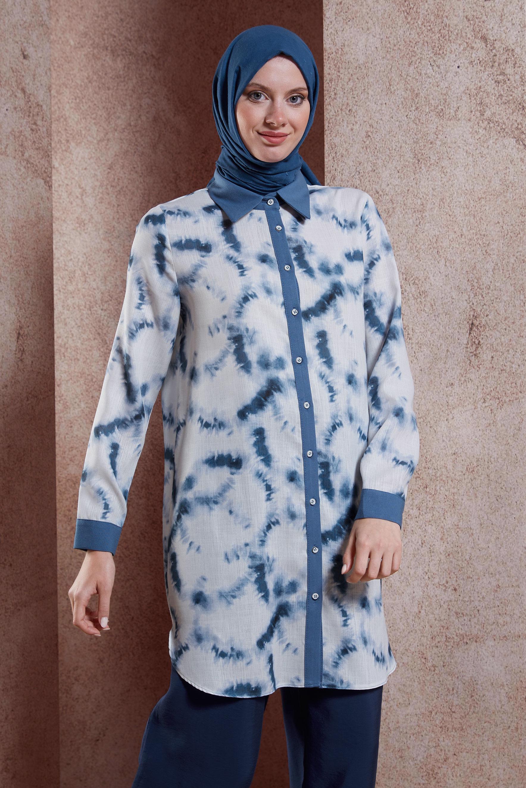 Tesettür giyim LACİVERT BATİK DESENLİ TESETTÜR TUNİK 44672