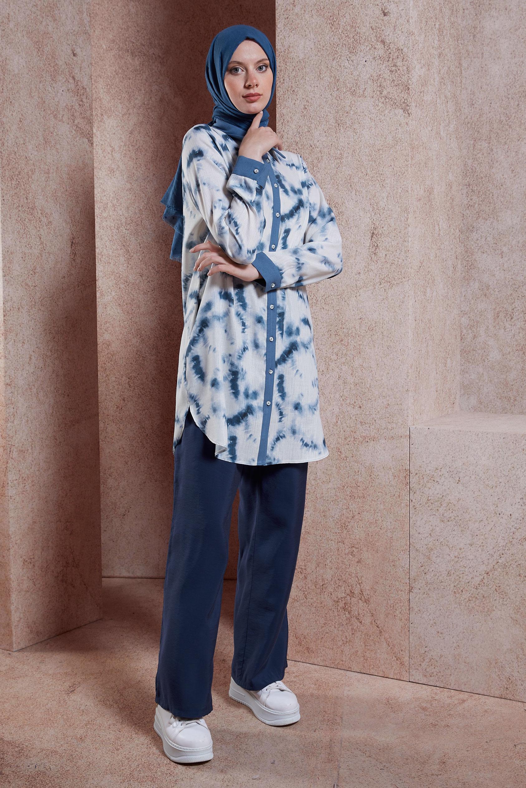 Tesettür giyim LACİVERT BATİK DESENLİ TESETTÜR TUNİK 44672