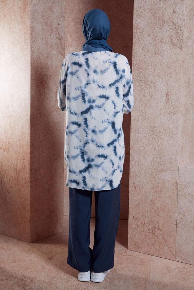 Tesettür giyim LACİVERT BATİK DESENLİ TESETTÜR TUNİK 44672 - ALVİNA