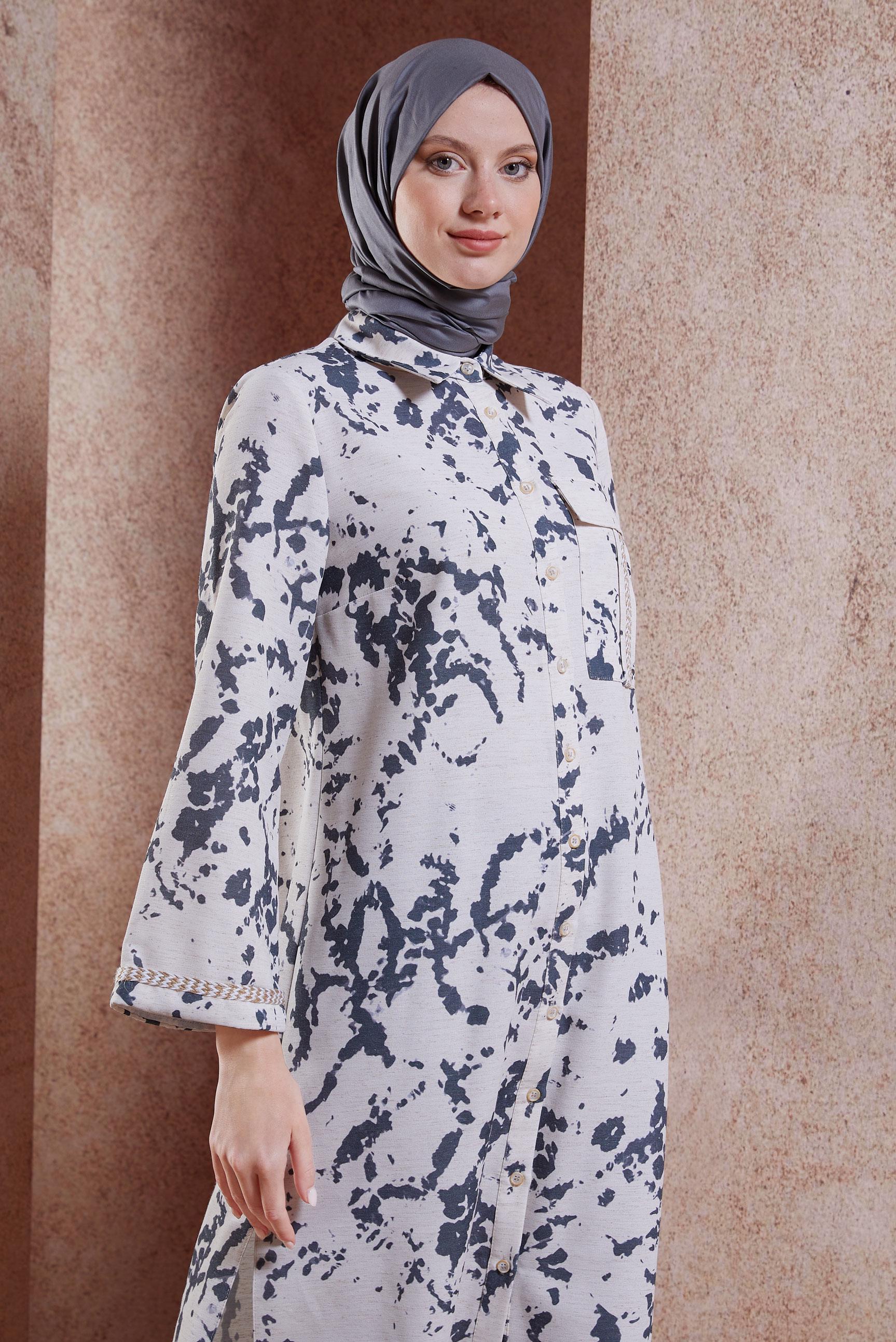 Tesettür giyim SİYAH KETEN DOKULU TESETTÜR TUNİK 44673