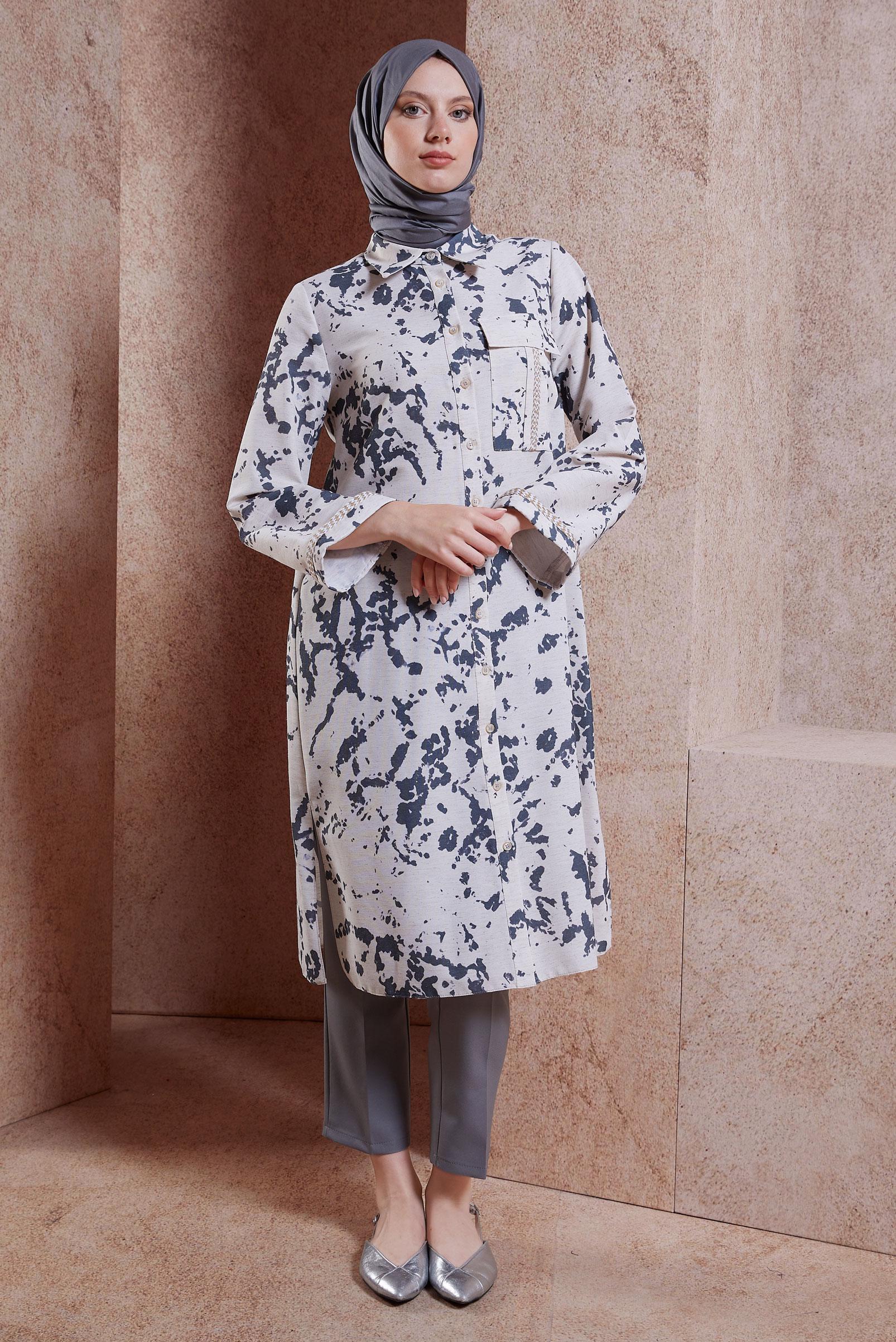 Tesettür giyim SİYAH KETEN DOKULU TESETTÜR TUNİK 44673