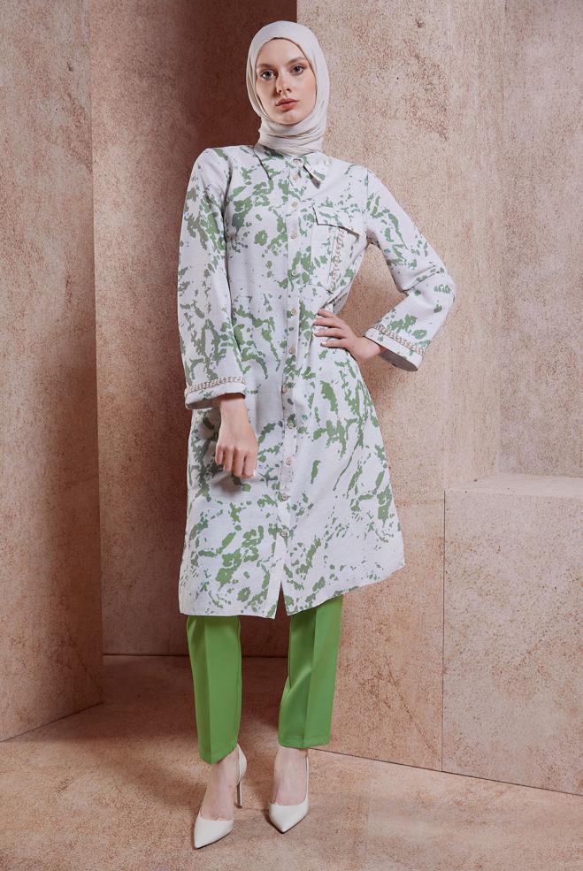 Vêtements hijab KAKI TUNIQUE MODESTE TEXTURÉE EN LIN 44673 - ALVİNA