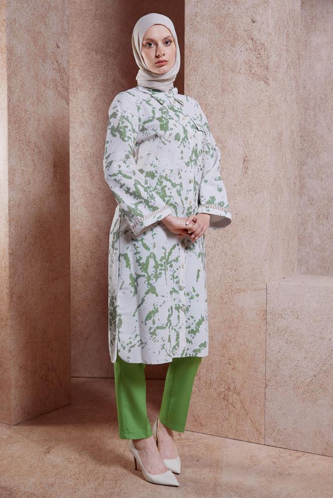 Vêtements hijab KAKI TUNIQUE MODESTE TEXTURÉE EN LIN 44673 - ALVİNA
