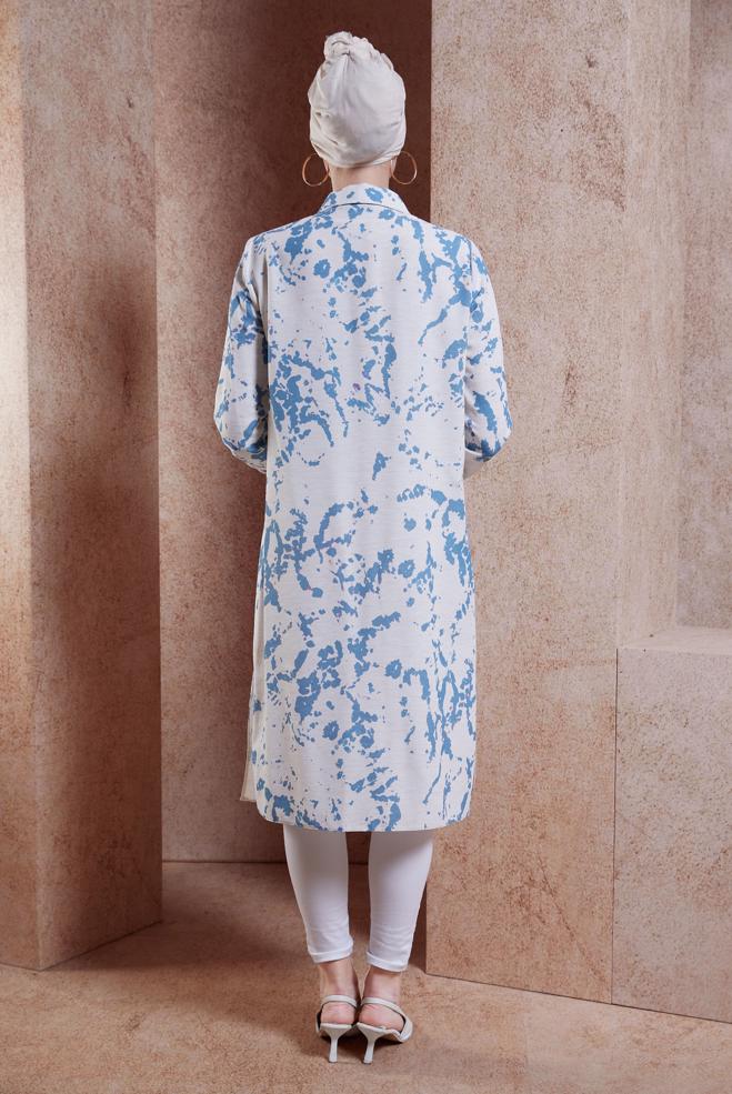 Vêtements hijab BLEU MARINE TUNIQUE MODESTE TEXTURÉE EN LIN 44673 - ALVİNA