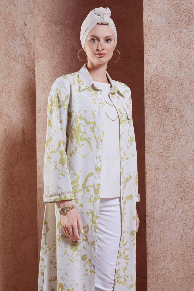 Vêtements hijab VERT TUNIQUE MODESTE TEXTURÉE EN LIN 44673 - ALVİNA