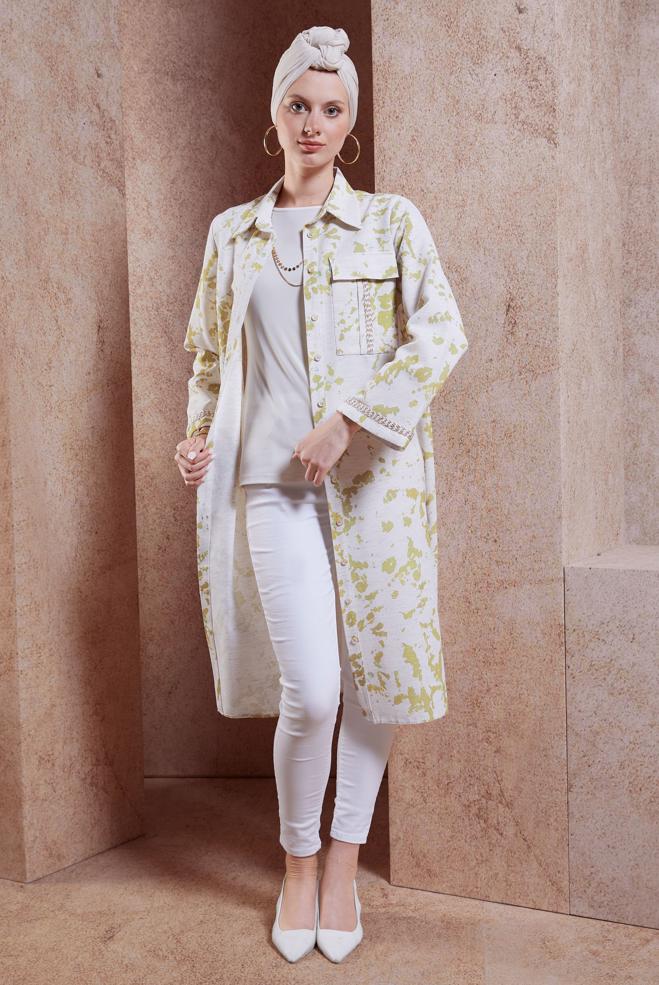 Vêtements hijab VERT TUNIQUE MODESTE TEXTURÉE EN LIN 44673 - ALVİNA