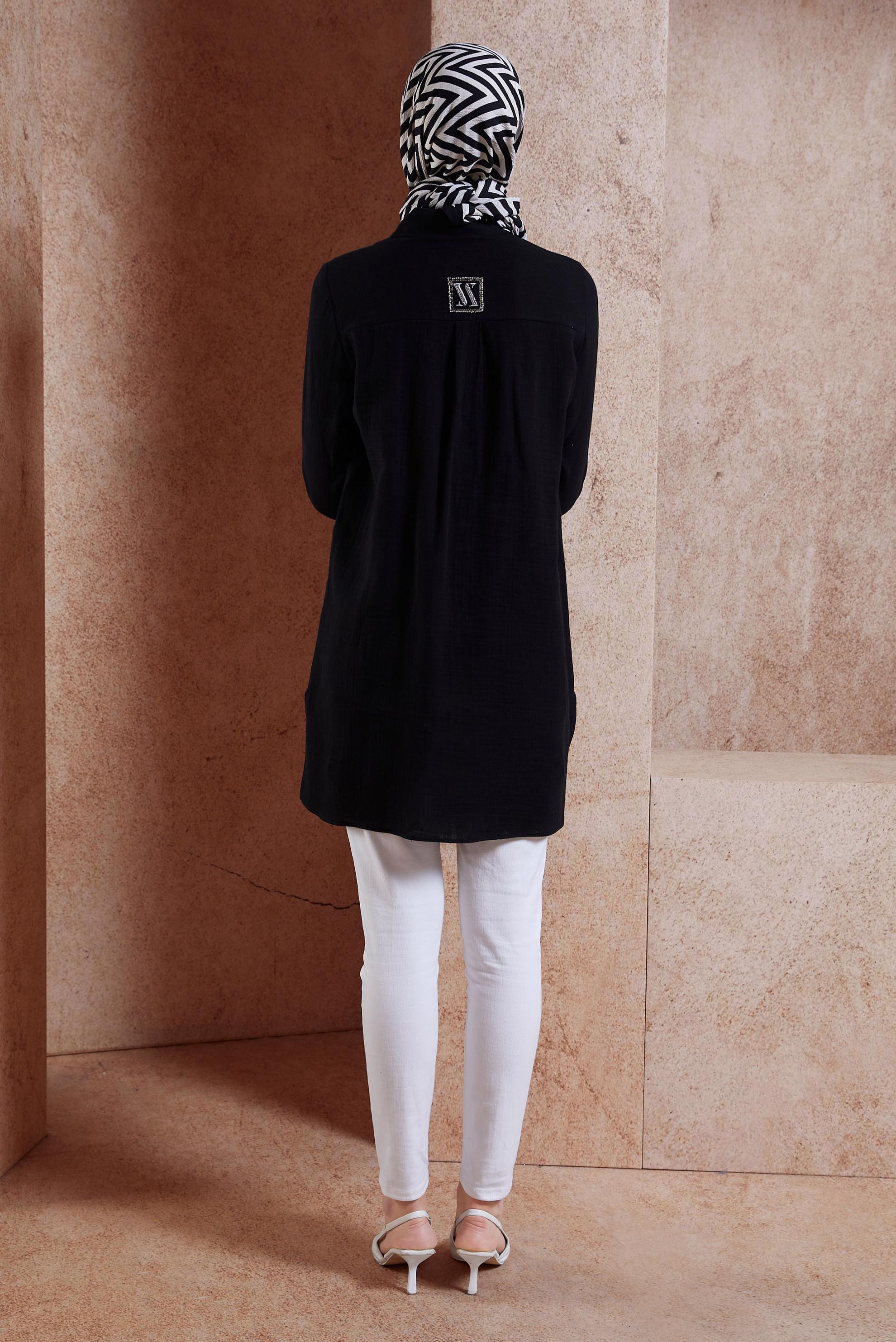 Hijab clothing BLACK COTTON MUSLIN SHIRT TUNIC 44680