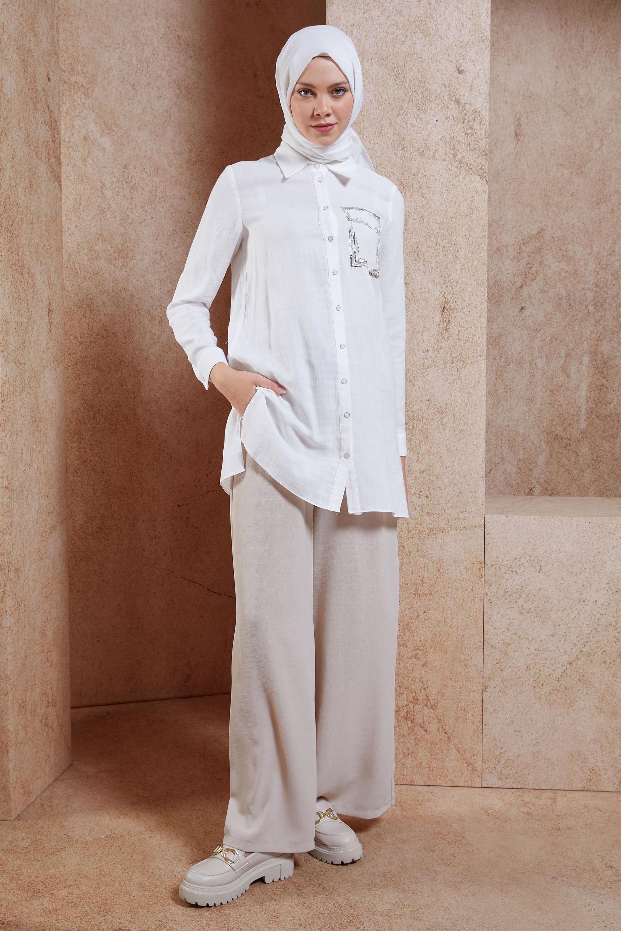 Hijab clothing WHITE COTTON MUSLIN SHIRT TUNIC 44680