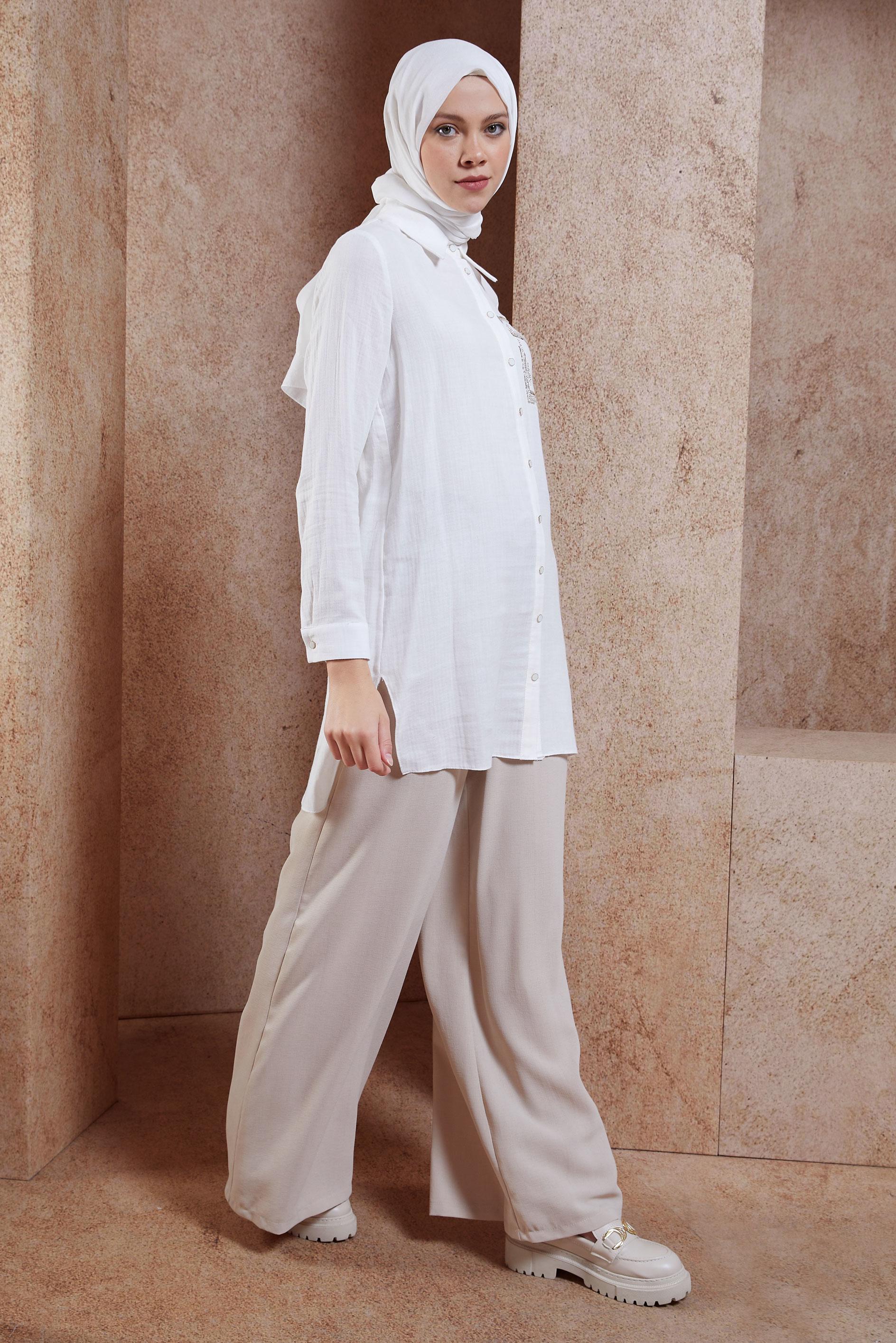 Hijab clothing WHITE COTTON MUSLIN SHIRT TUNIC 44680