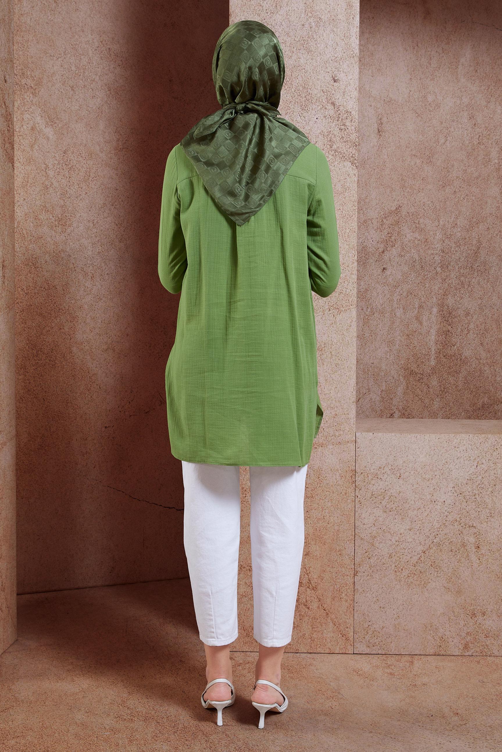 Tesettür giyim YEŞİL PAMUKLU MÜSLİN GÖMLEK TUNİK 44680