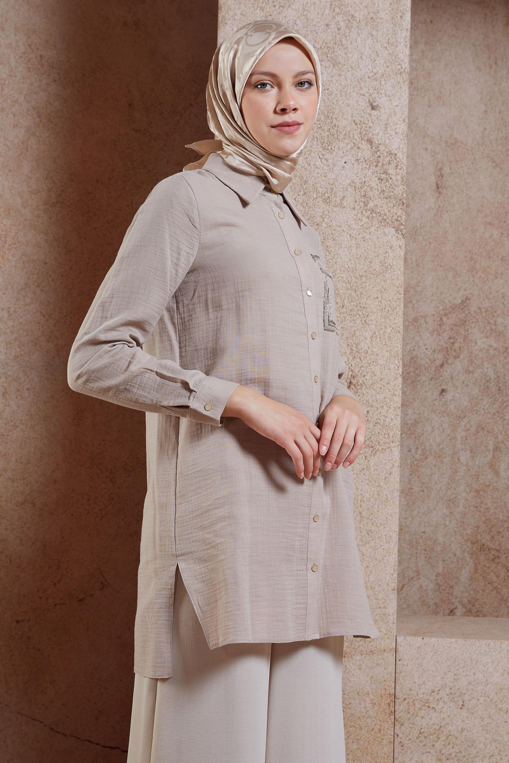 Hijab clothing BEIGE COTTON MUSLIN SHIRT TUNIC 44680