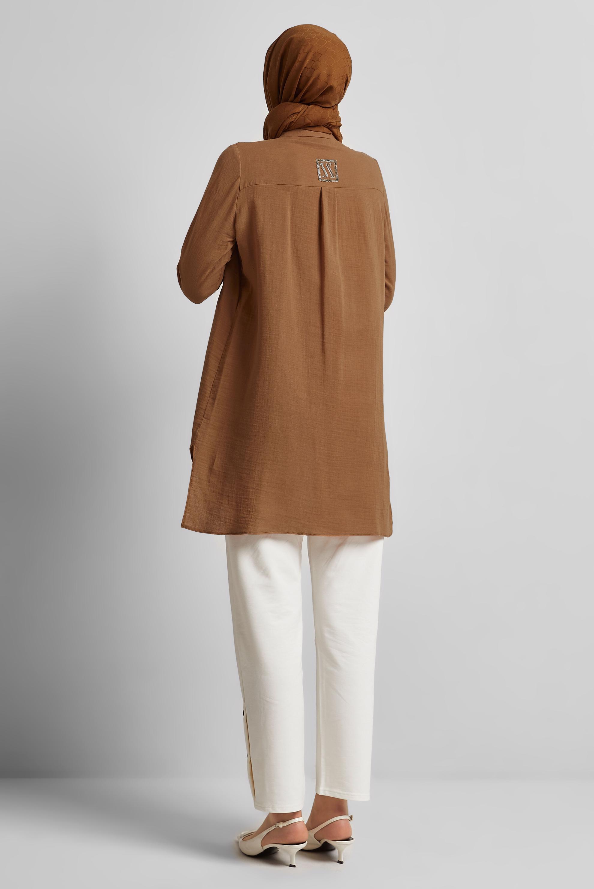 Tesettür giyim TABA PAMUKLU MÜSLİN GÖMLEK TUNİK 44680