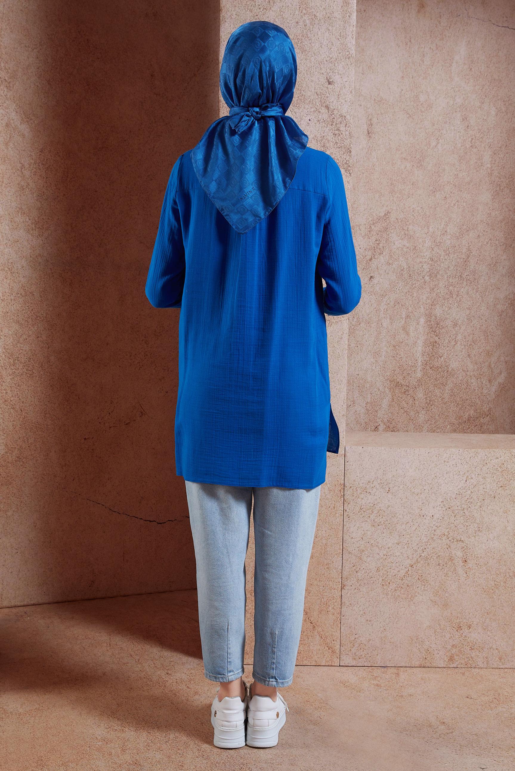 Hijab clothing NAVY BLUE COTTON MUSLIN SHIRT TUNIC 44680