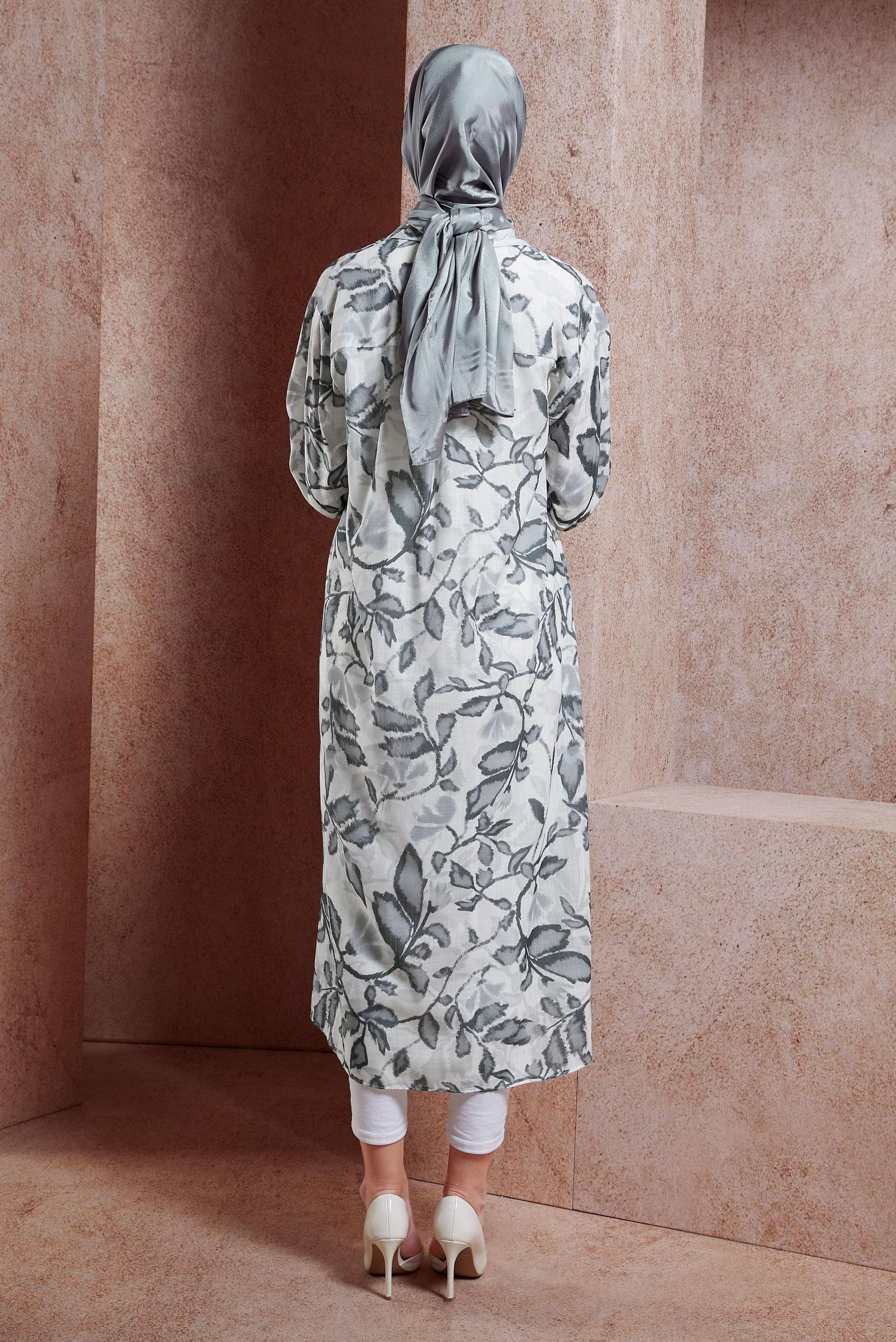 Tesettür giyim SİYAH DESENLİ KETEN EFEKTLİ TUNİK 44769