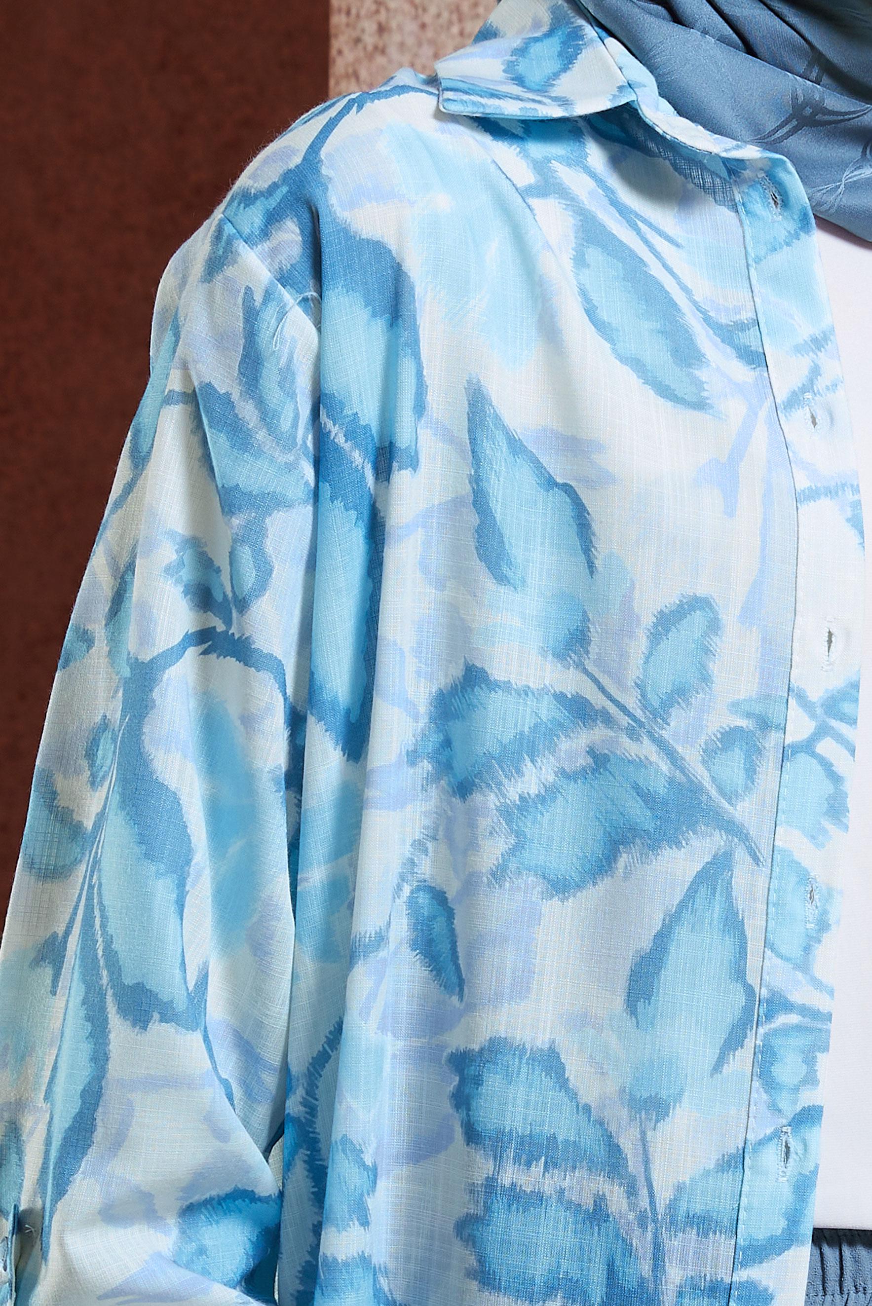 Tesettür giyim MAVİ DESENLİ KETEN EFEKTLİ TUNİK 44769