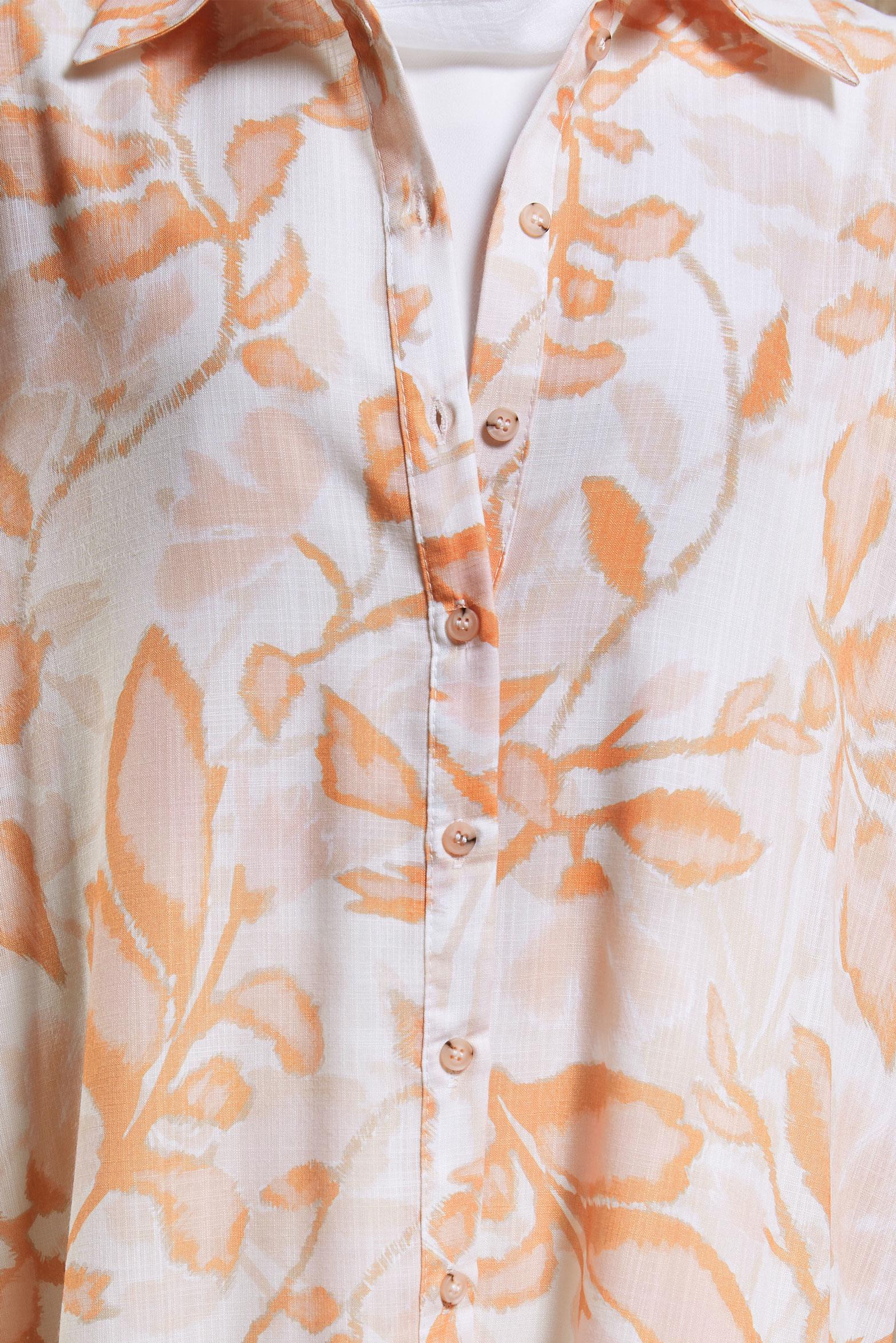 Tesettür giyim TURUNCU DESENLİ KETEN EFEKTLİ TUNİK 44769