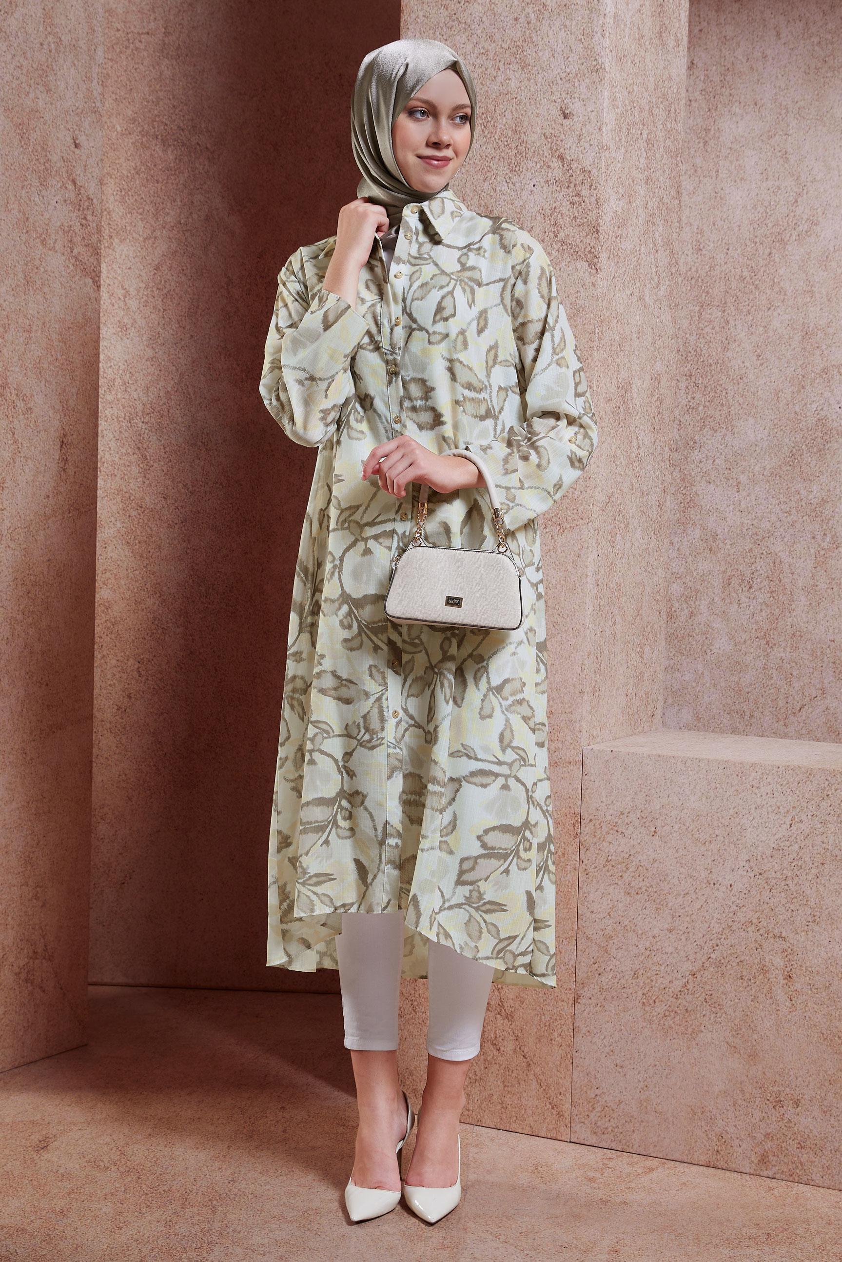 Tesettür giyim VİZON DESENLİ KETEN EFEKTLİ TUNİK 44769