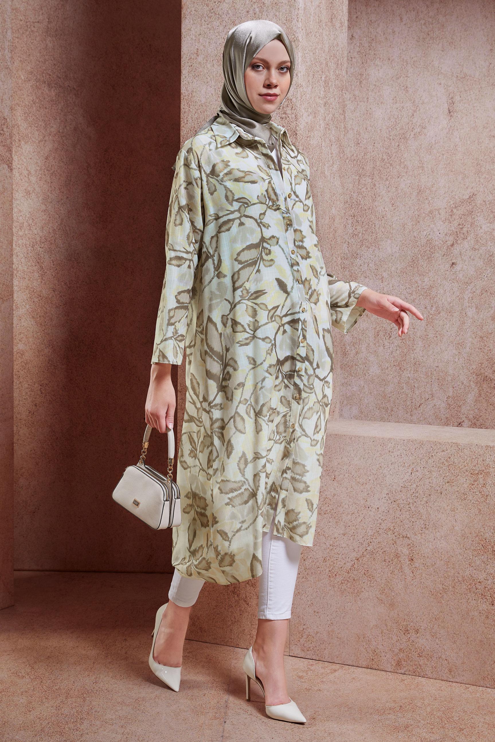 Tesettür giyim VİZON DESENLİ KETEN EFEKTLİ TUNİK 44769