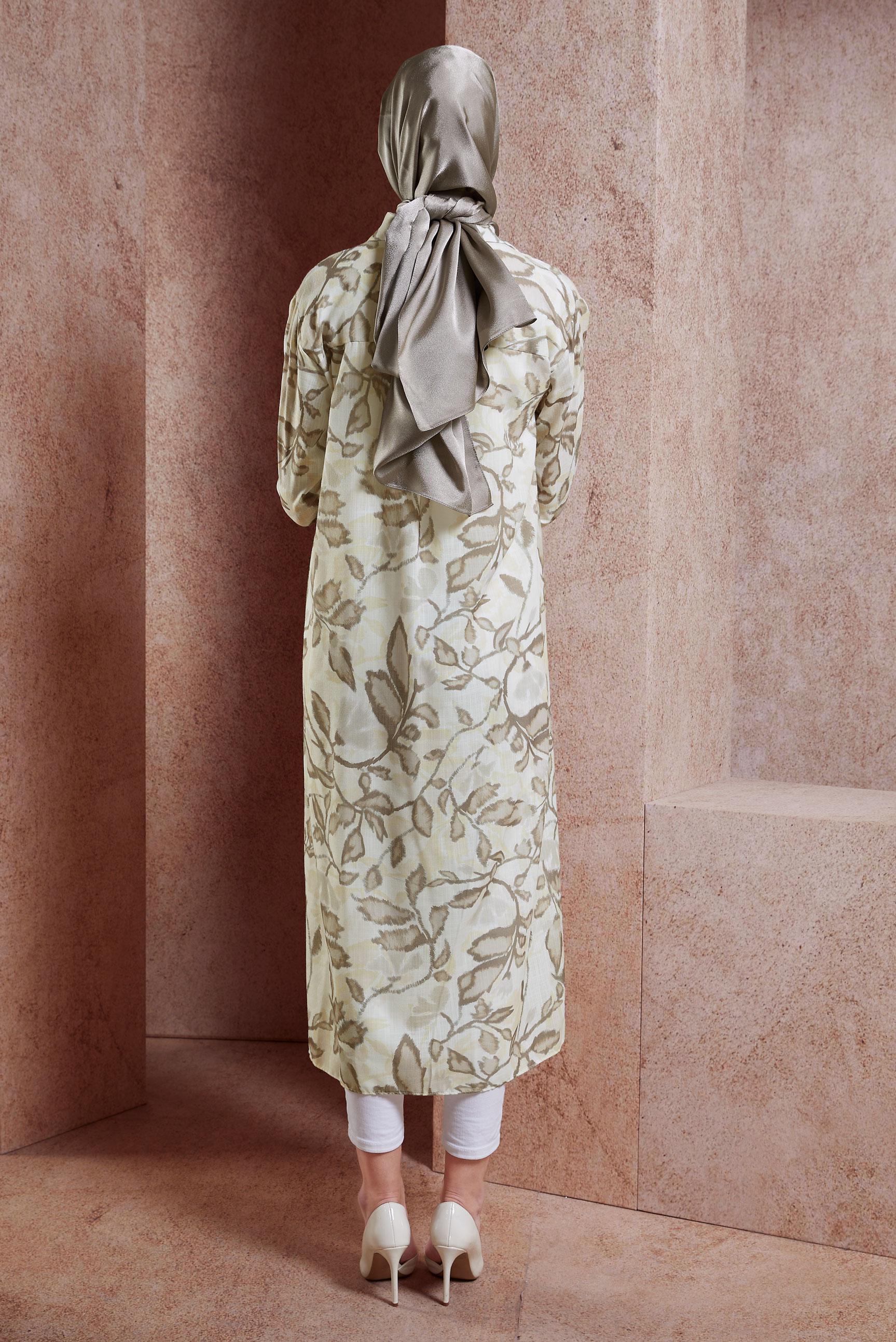 Tesettür giyim VİZON DESENLİ KETEN EFEKTLİ TUNİK 44769