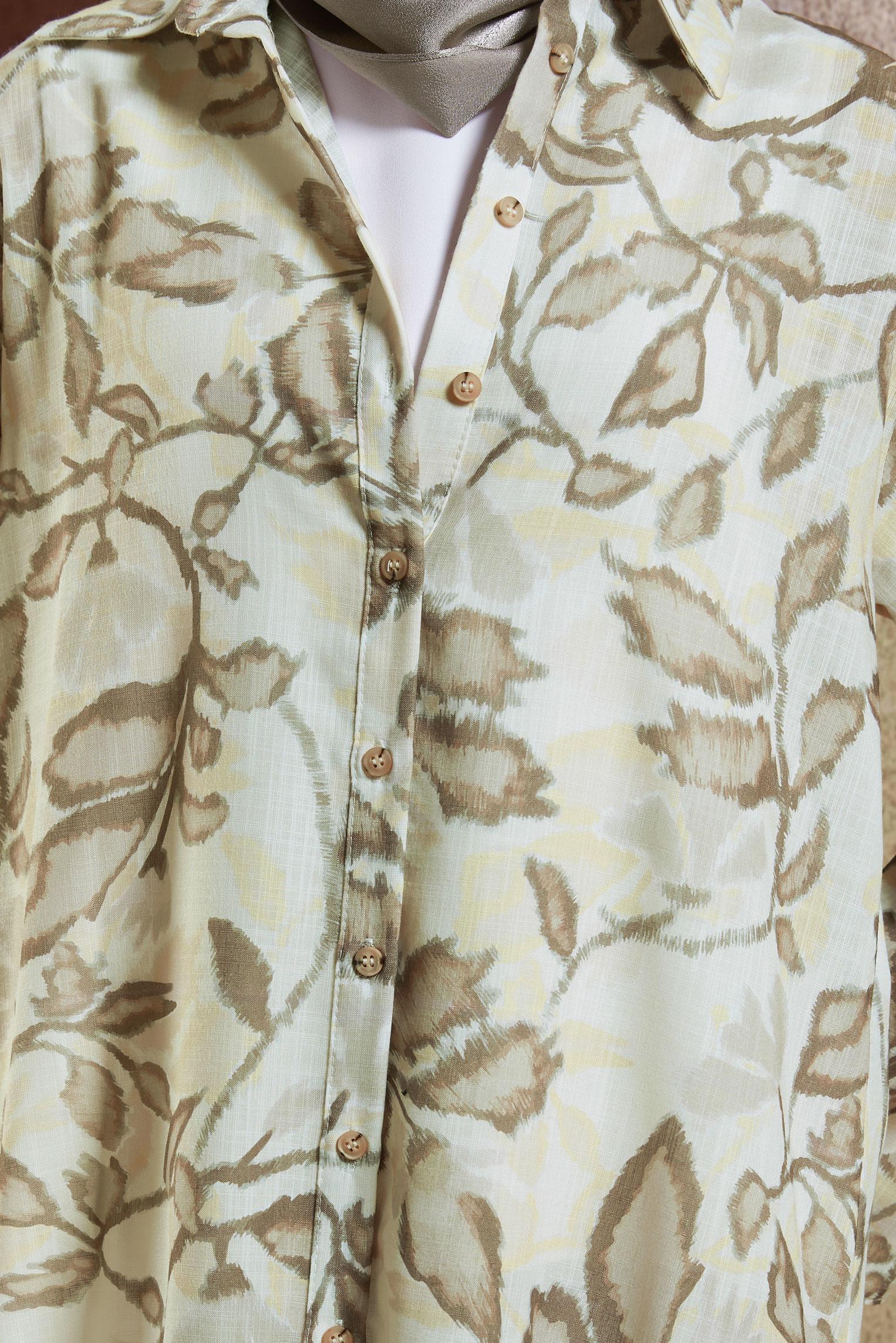 Tesettür giyim VİZON DESENLİ KETEN EFEKTLİ TUNİK 44769