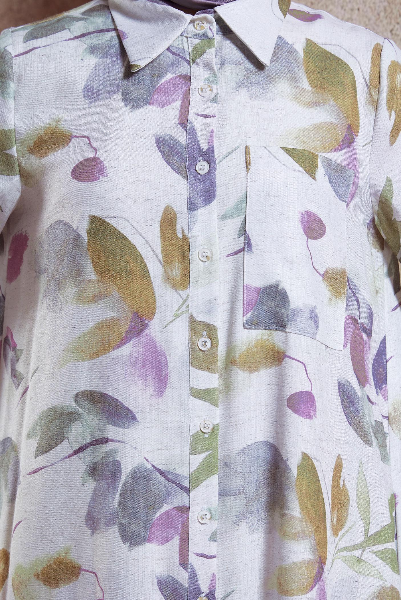 Tesettür giyim MOR DESENLİ KETEN DOKULU TUNİK 44770