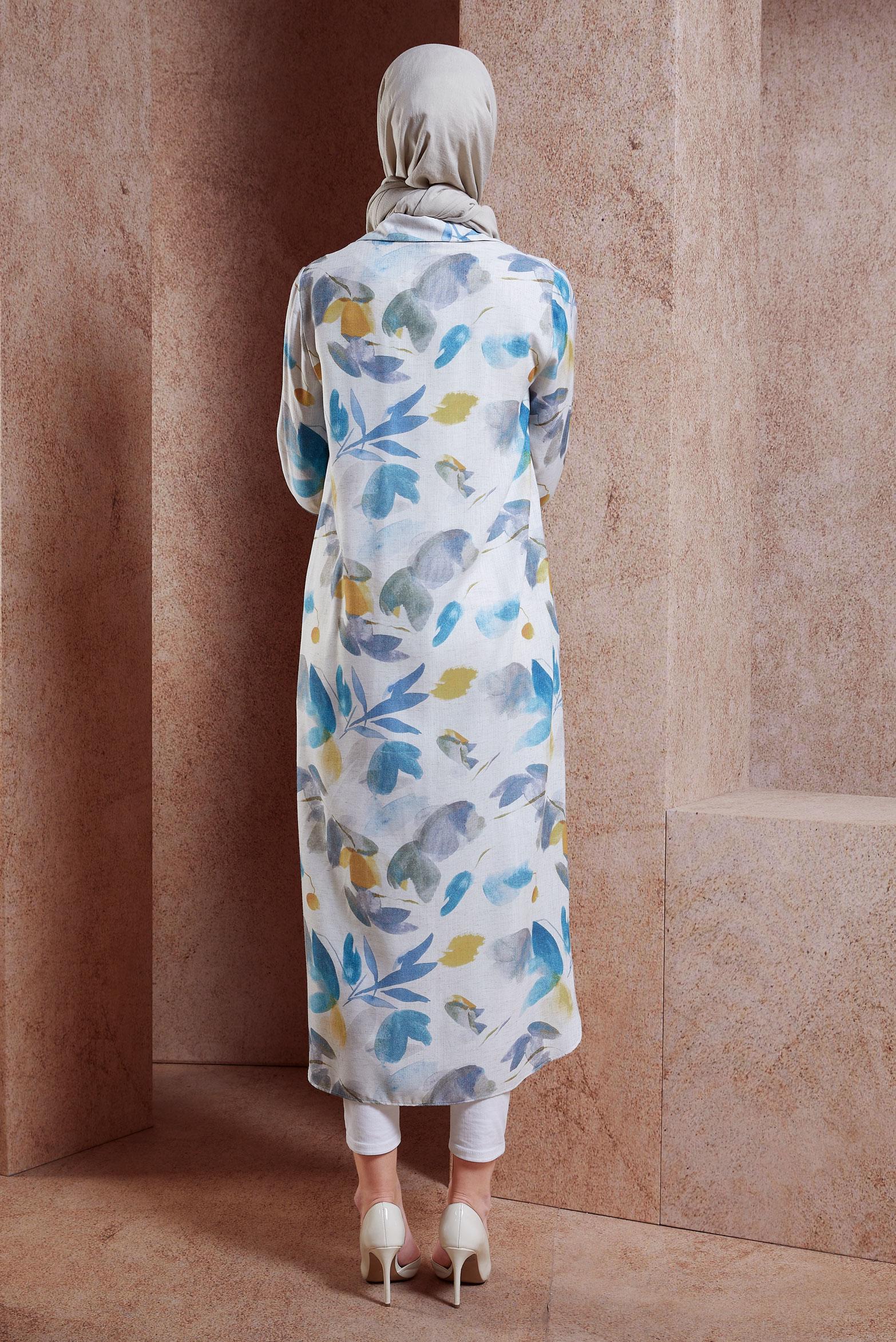 Hijab clothing BLUE PATTERNED LINEN TEXTURED TUNIC 44770