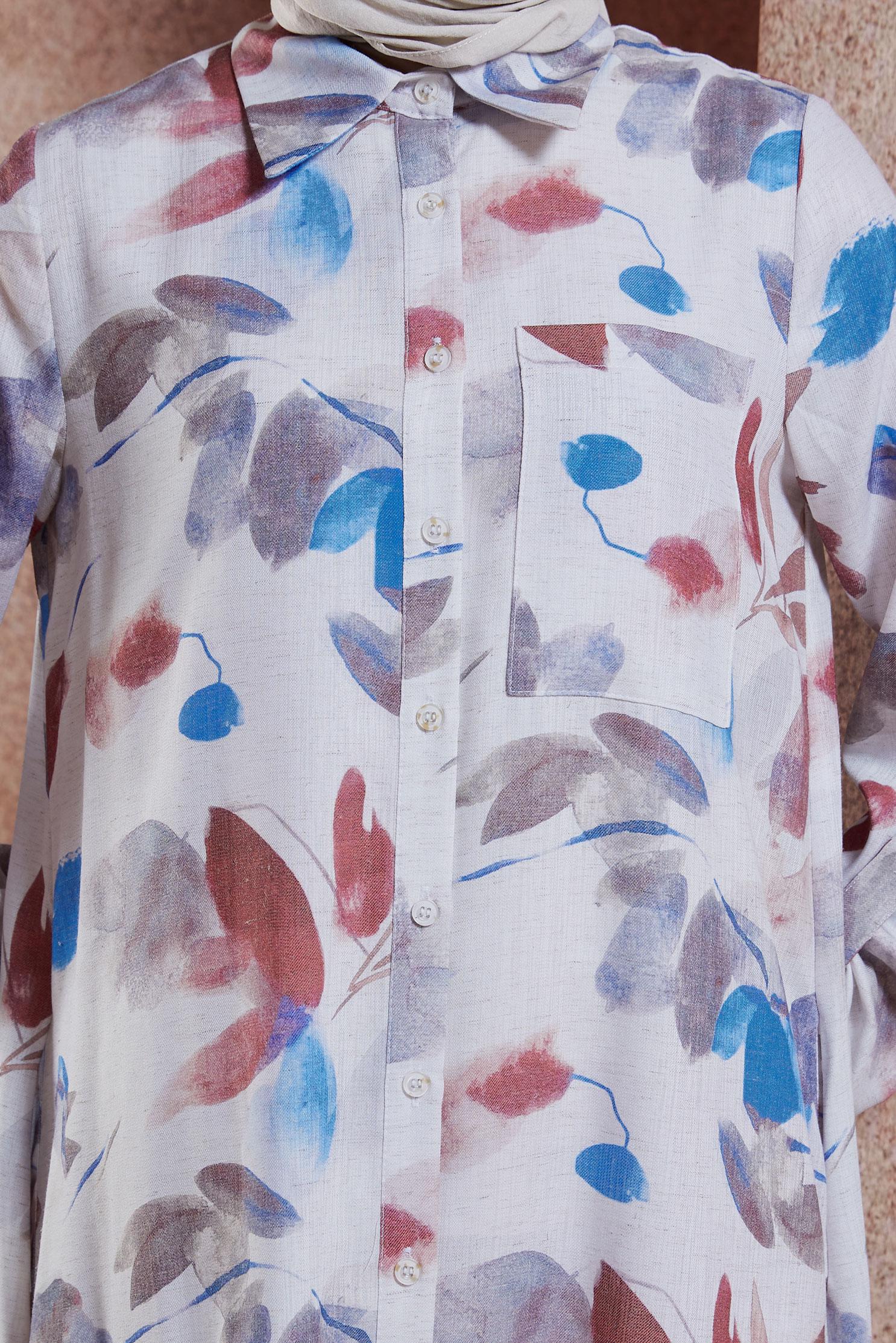 Tesettür giyim LACİVERT DESENLİ KETEN DOKULU TUNİK 44770