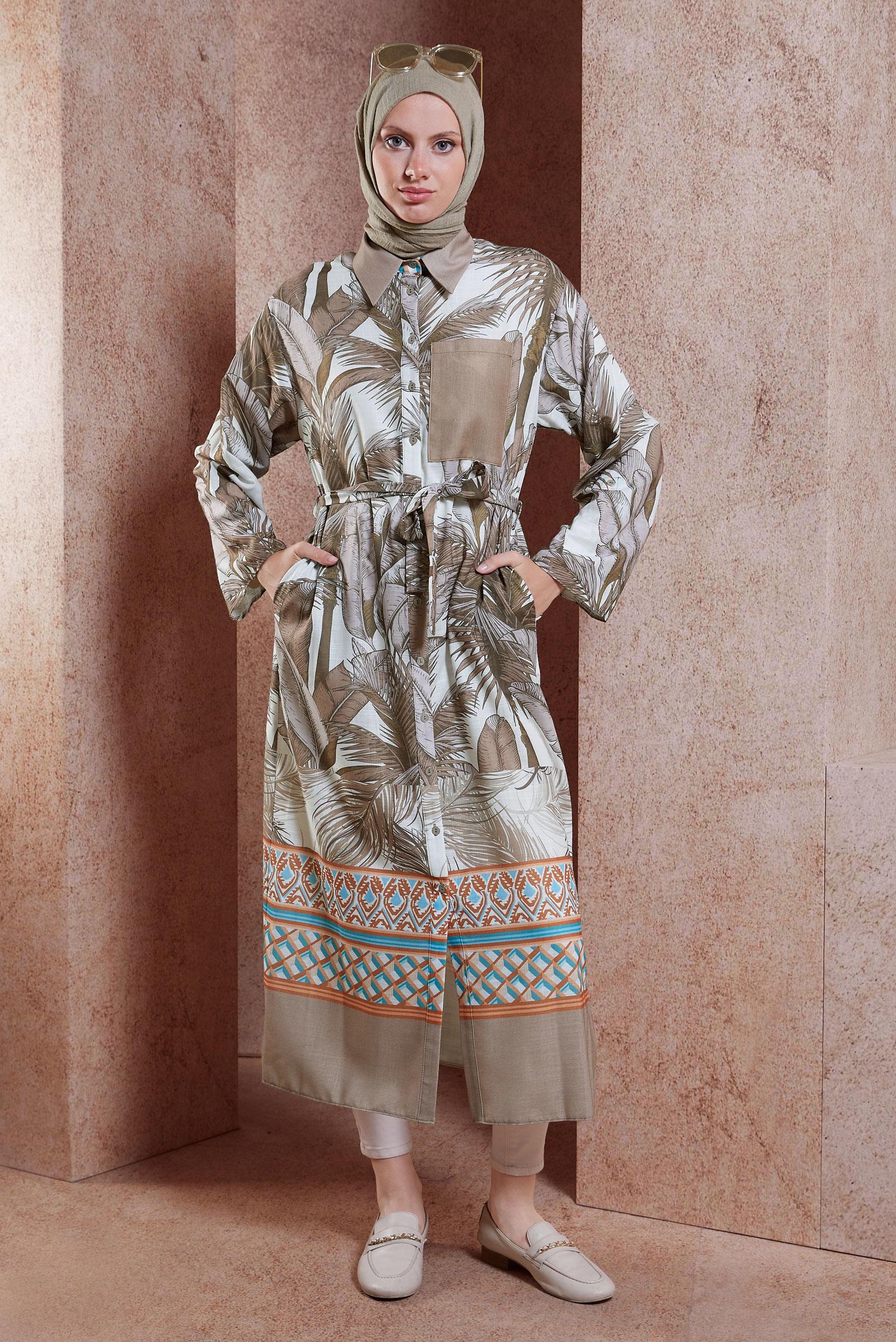 Vêtements hijab VISON TUNIQUE EFFET LIN À MOTIFS 44772