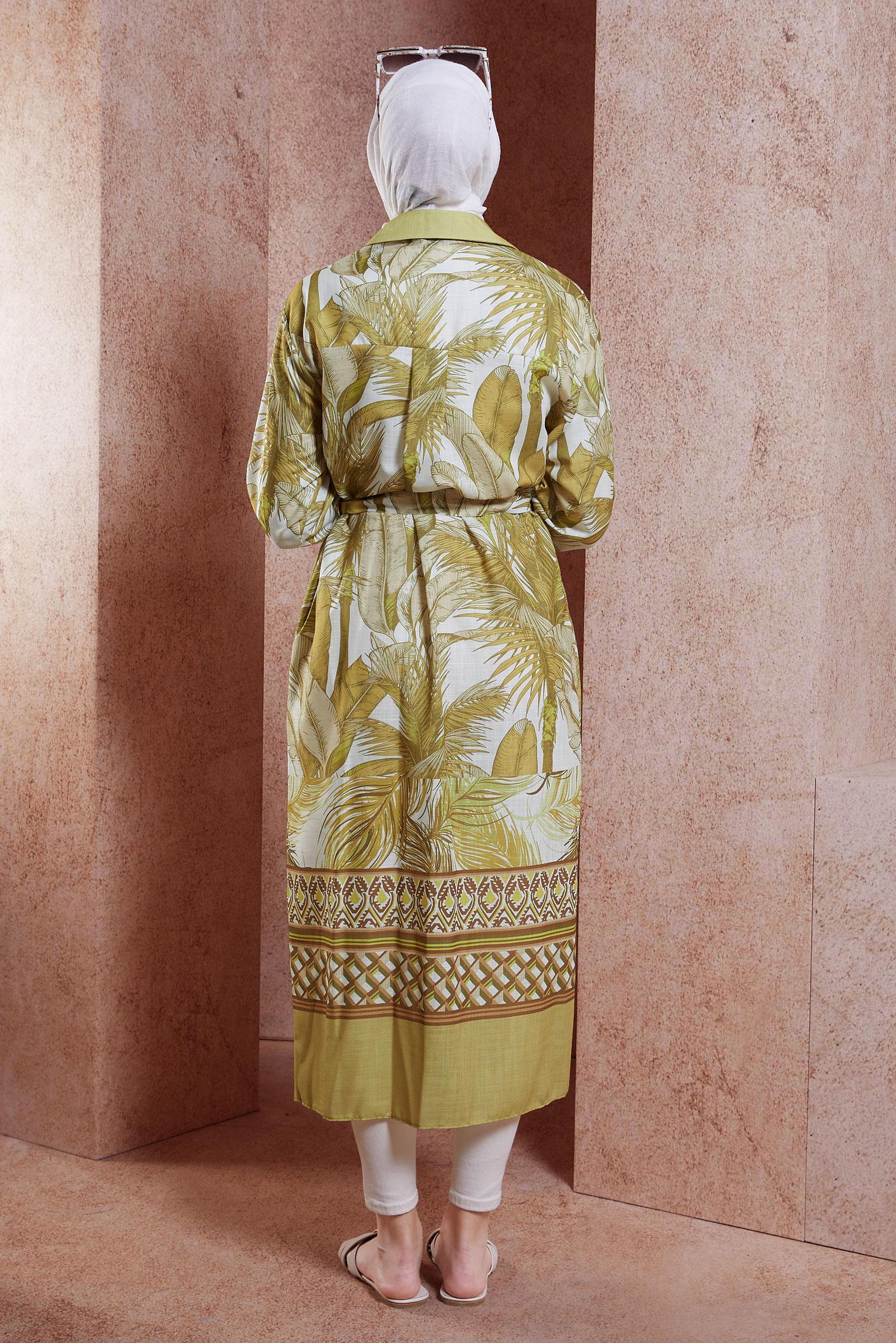 Vêtements hijab VERT TUNIQUE EFFET LIN À MOTIFS 44772