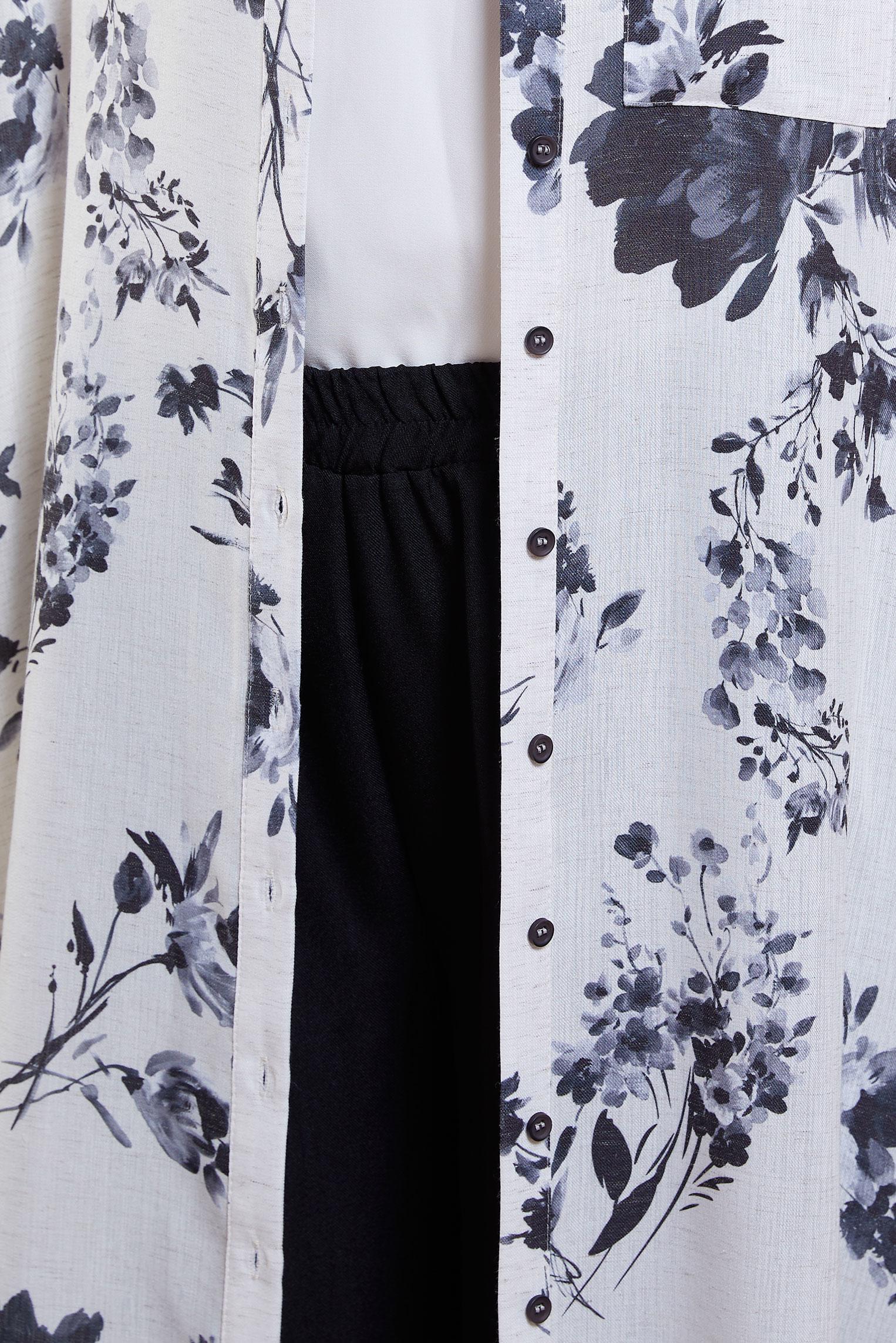 Tesettür giyim SİYAH DESENLİ PANTOLONLU KETEN TAKIM 44773