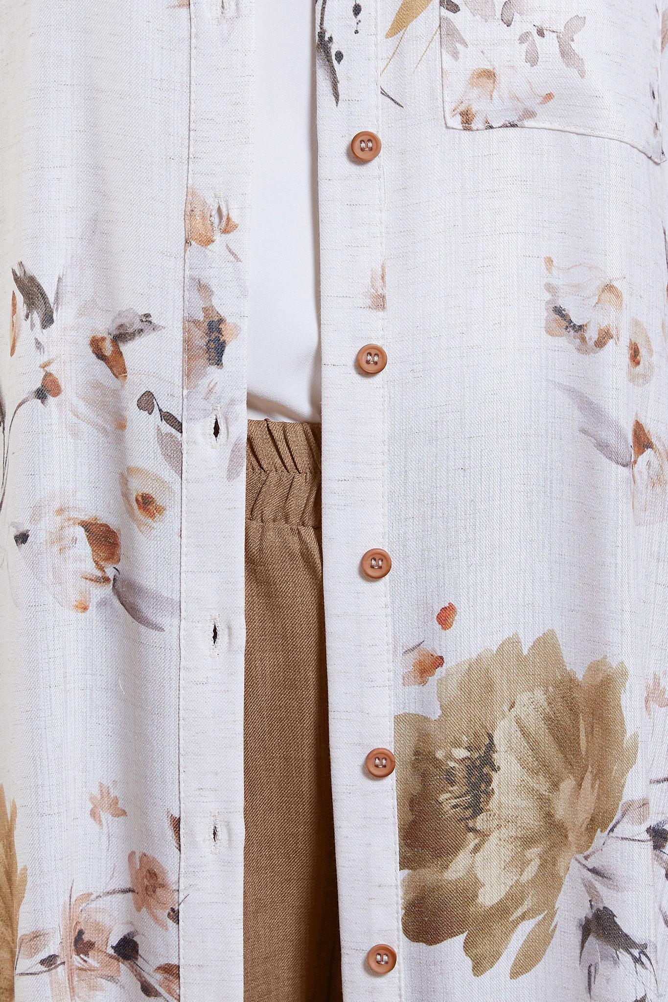 Tesettür giyim SARI DESENLİ PANTOLONLU KETEN TAKIM 44773