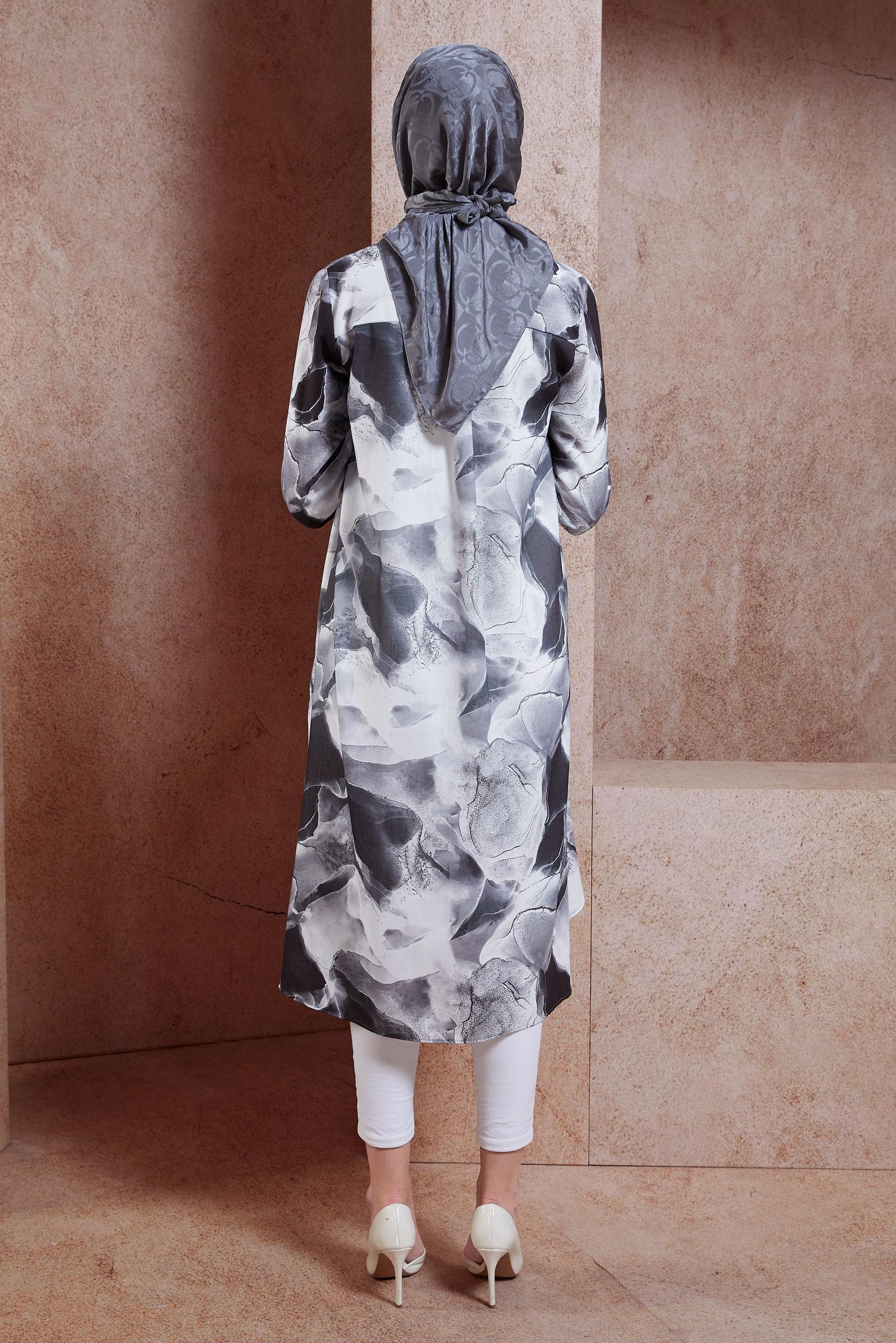 Tesettür giyim GRİ DESENLİ TESETTÜR TUNİK 44779