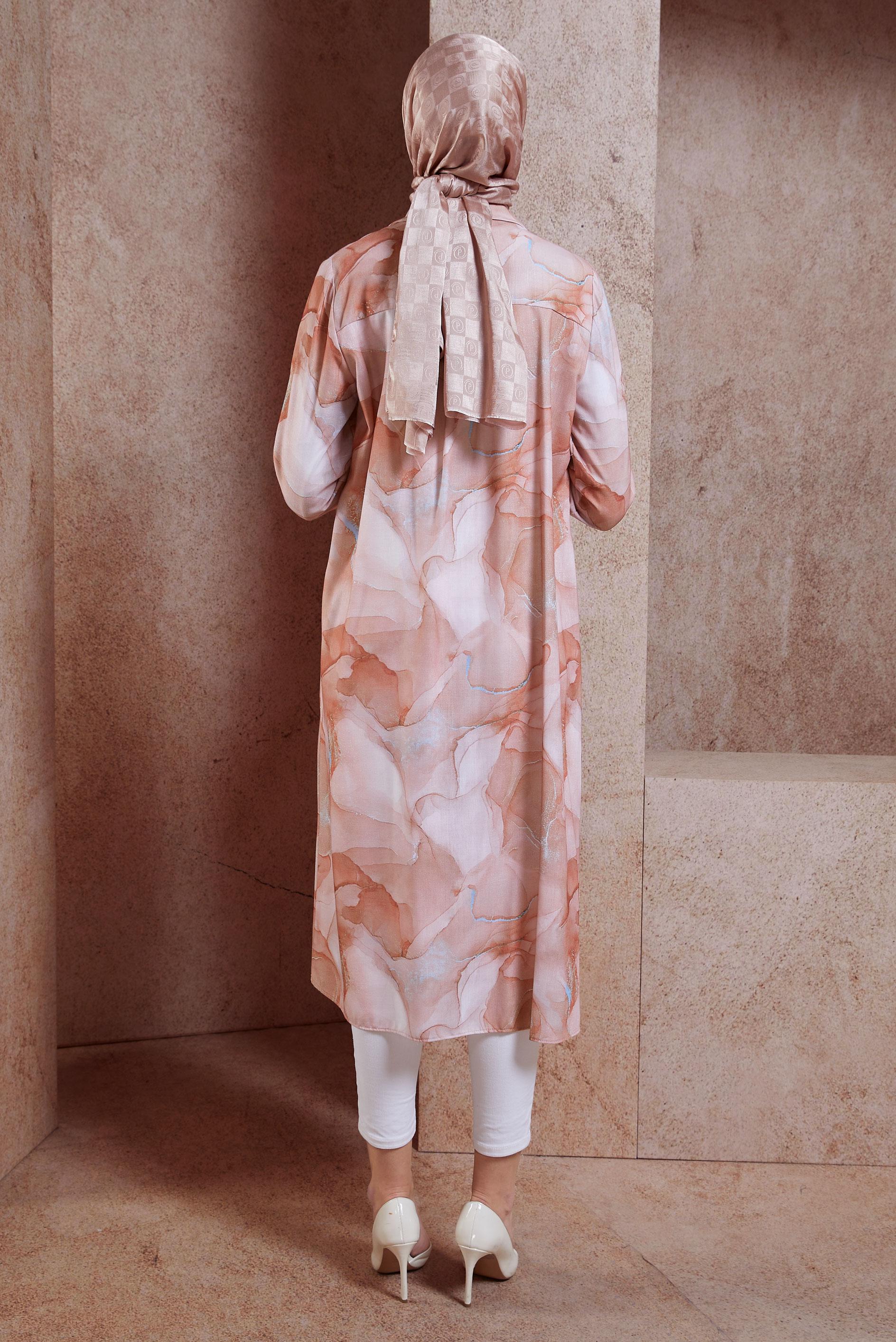 Tesettür giyim TURUNCU DESENLİ TESETTÜR TUNİK 44779