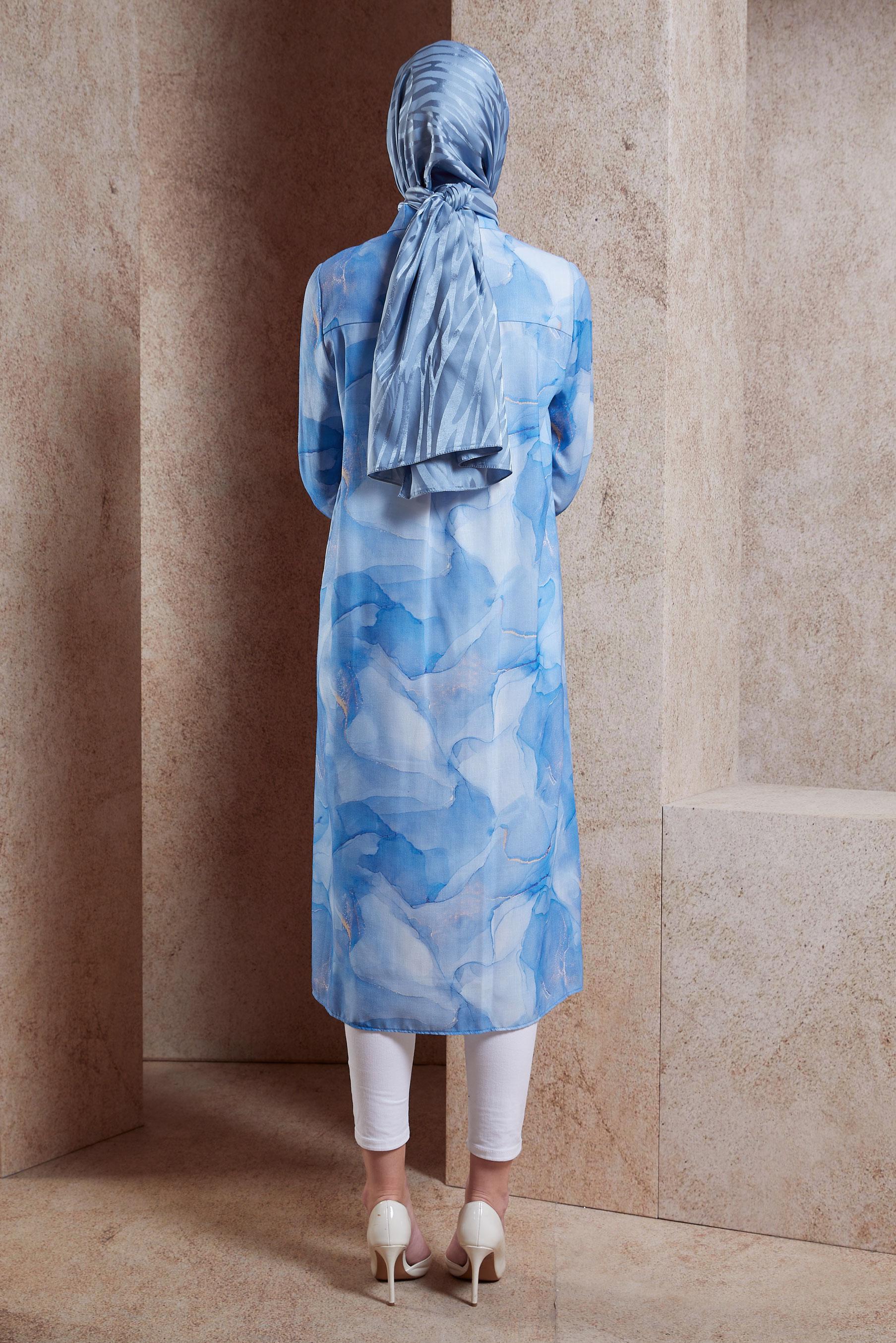 Tesettür giyim LACİVERT DESENLİ TESETTÜR TUNİK 44779