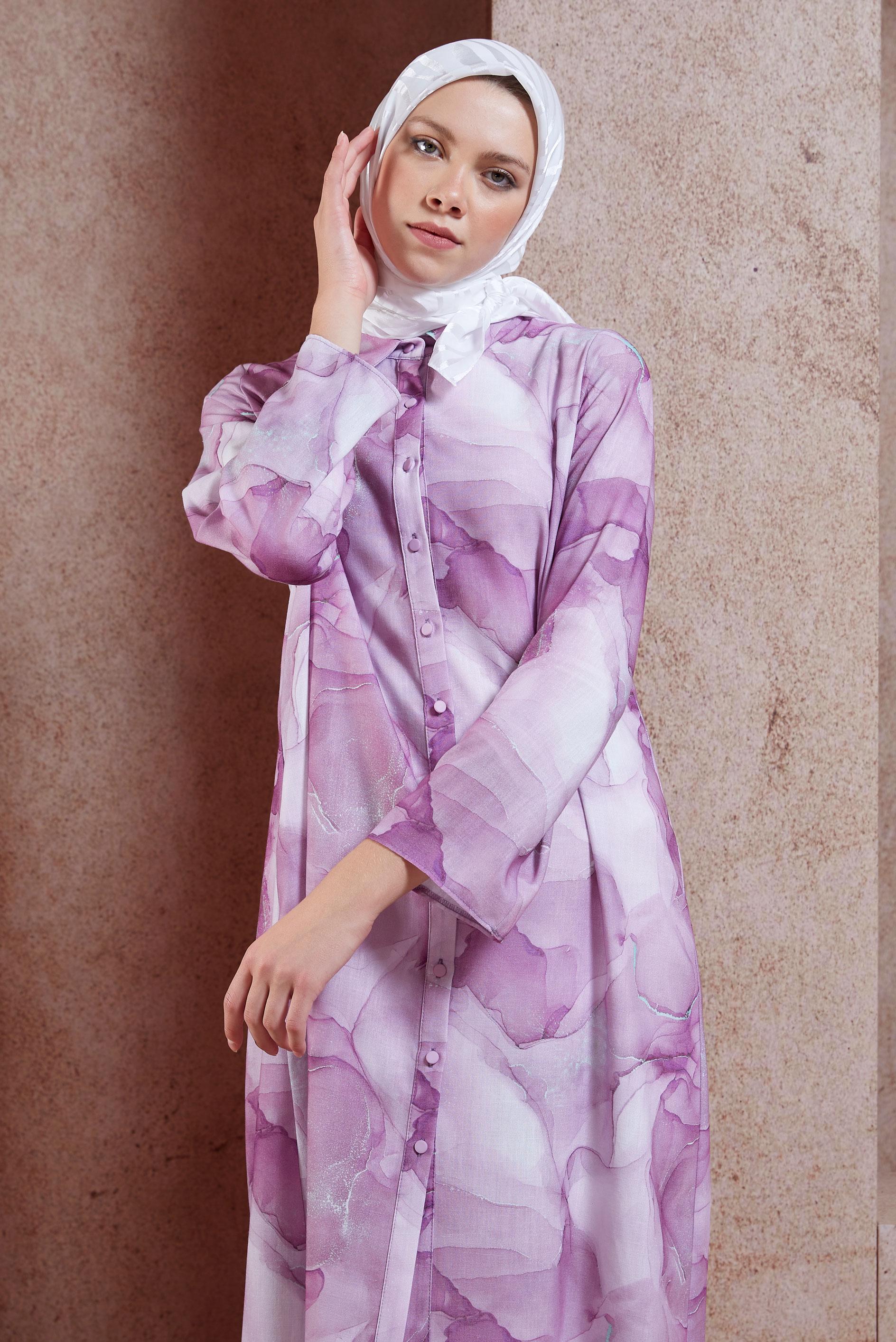 Tesettür giyim MOR DESENLİ TESETTÜR TUNİK 44779